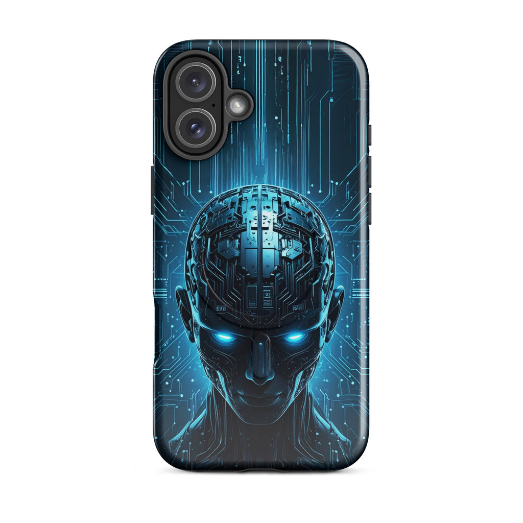 Carcasa resistente MagSafe para iPhone – Centinela cuántico con diseño azul cibernético - CeluMovil