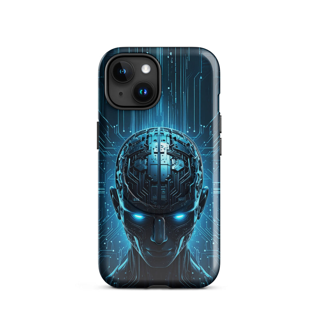 Carcasa resistente MagSafe para iPhone – Centinela cuántico con diseño azul cibernético - CeluMovil