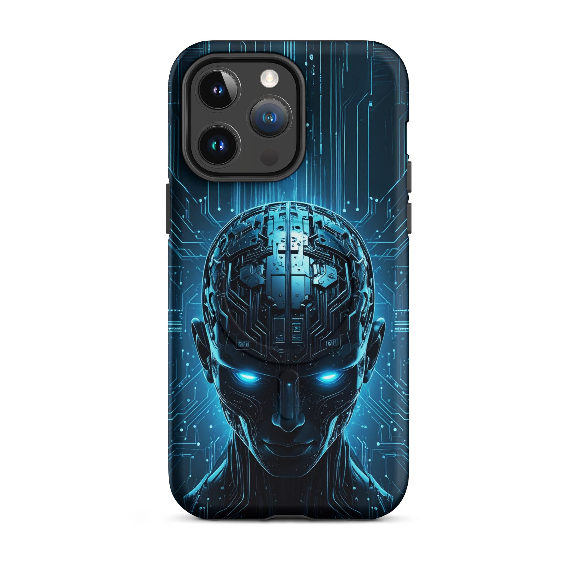 Carcasa resistente MagSafe para iPhone – Centinela cuántico con diseño azul cibernético - CeluMovil