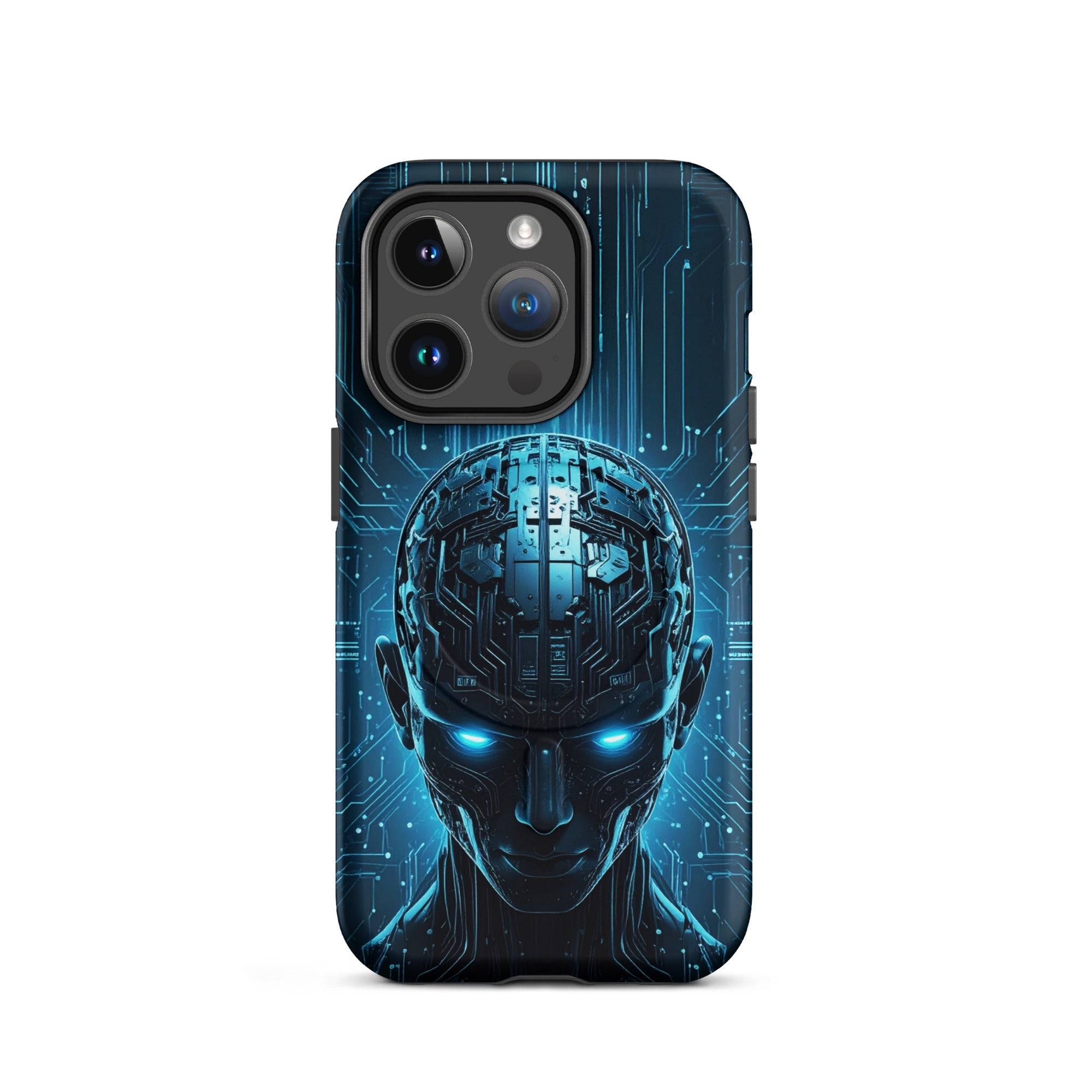 Carcasa resistente MagSafe para iPhone – Centinela cuántico con diseño azul cibernético - CeluMovil