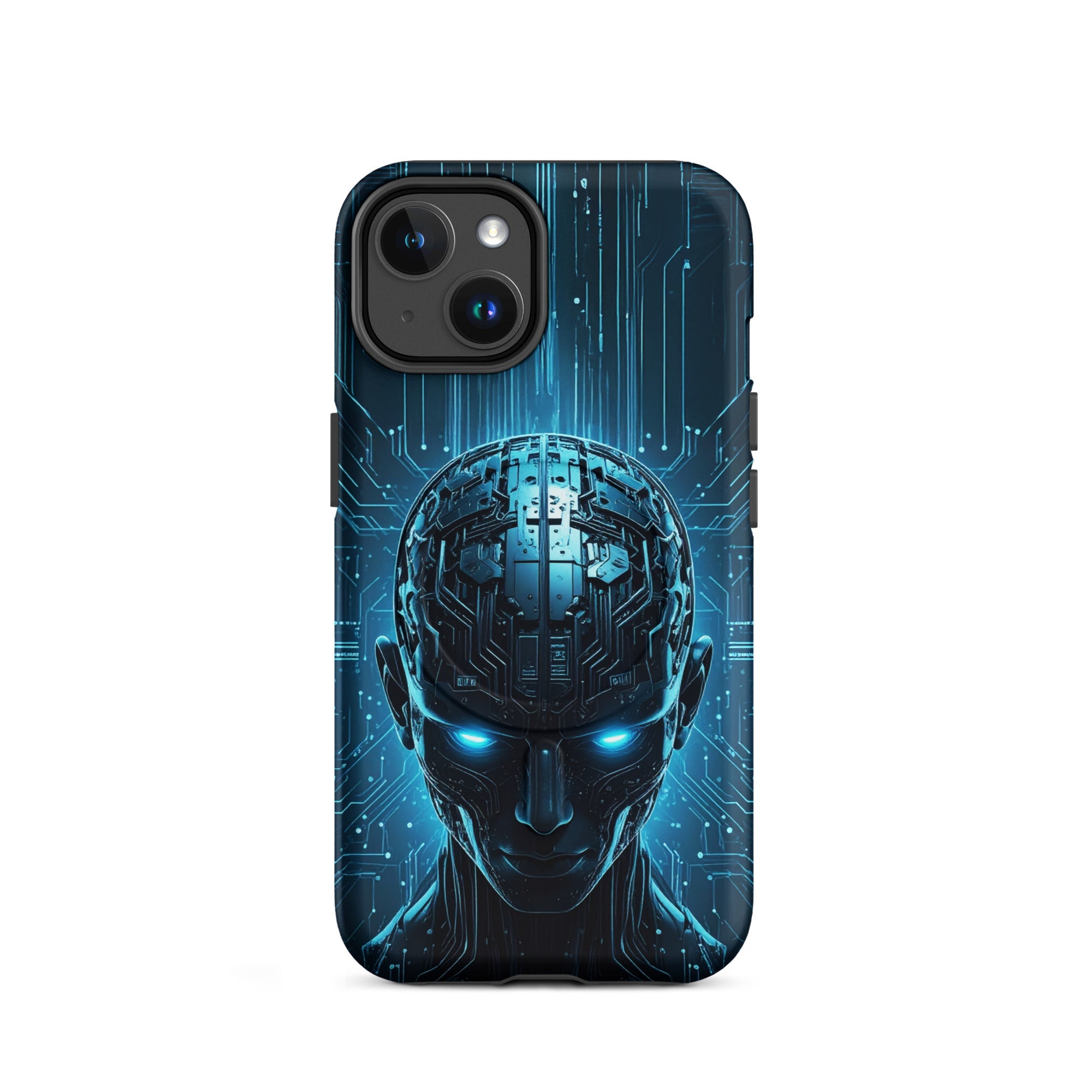 Carcasa resistente MagSafe para iPhone – Centinela cuántico con diseño azul cibernético - CeluMovil