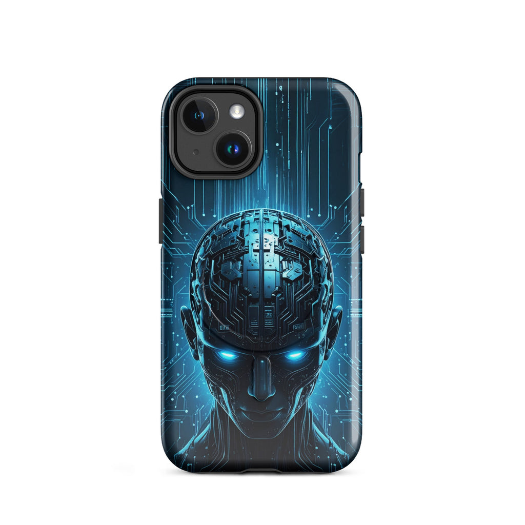 Carcasa resistente MagSafe para iPhone – Centinela cuántico con diseño azul cibernético - CeluMovil