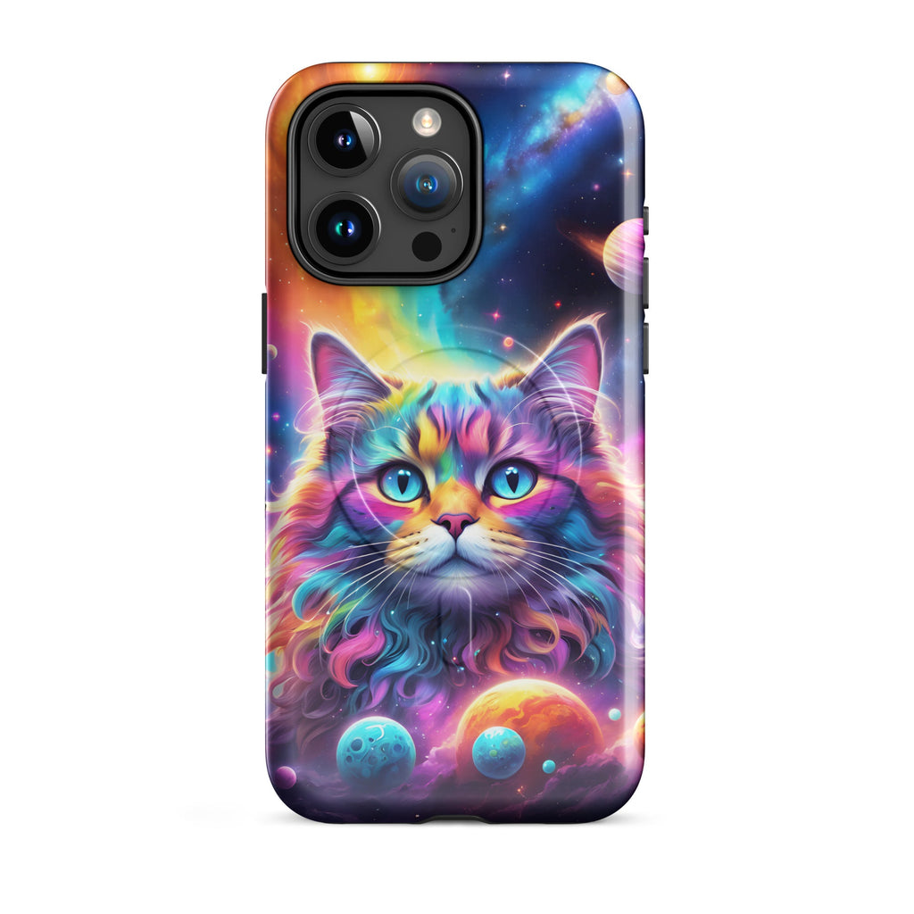 Carcasa resistente MagSafe para iPhone - gato cósmico, galaxia y planetas - CeluMovil