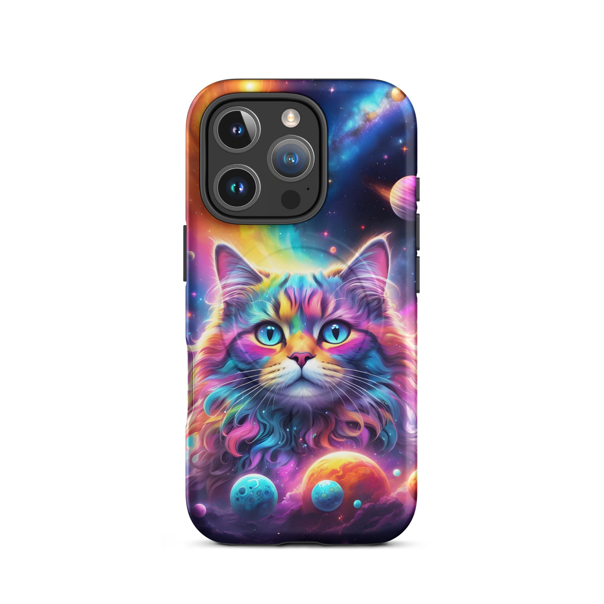 Carcasa resistente MagSafe para iPhone - gato cósmico, galaxia y planetas - CeluMovil