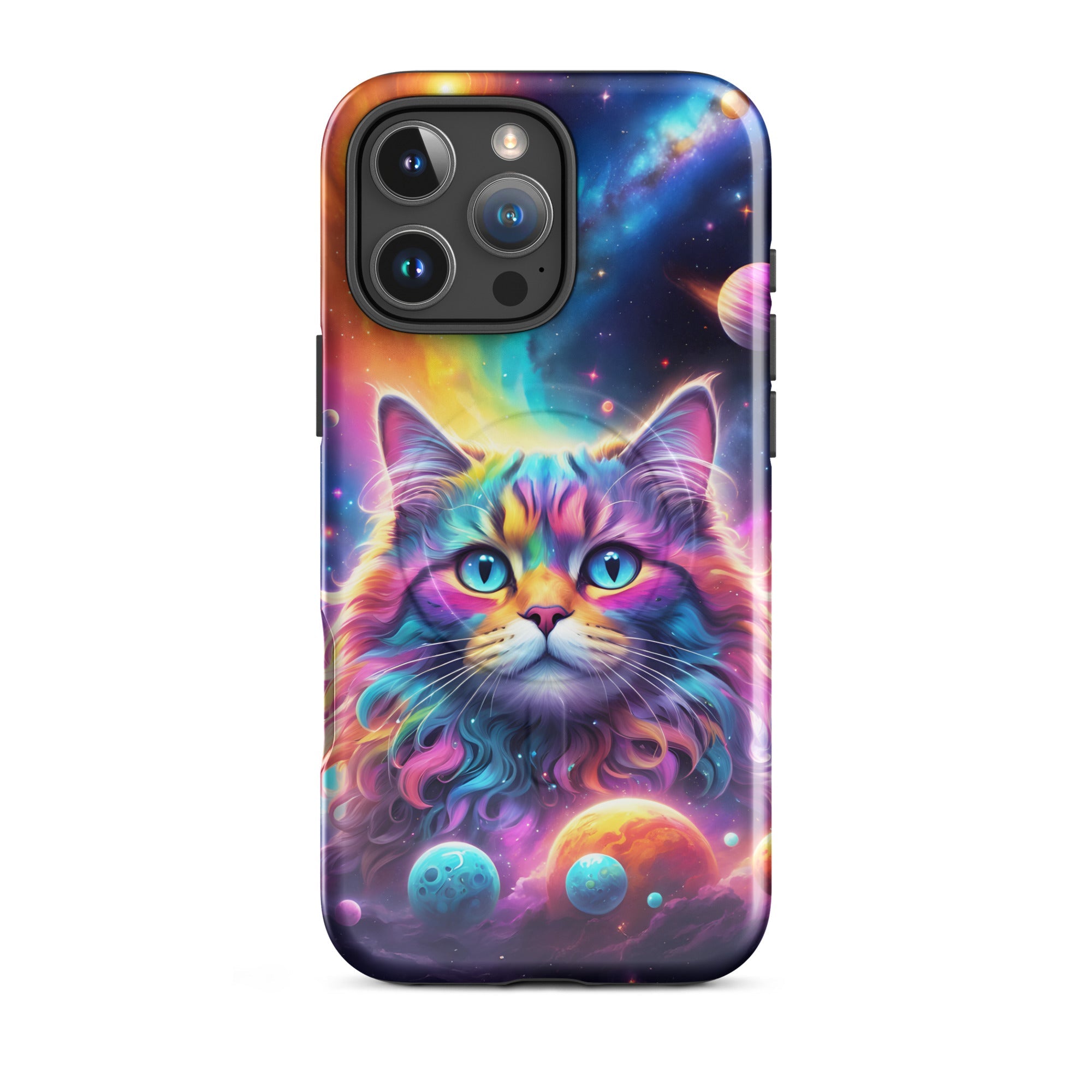 Carcasa resistente MagSafe para iPhone - gato cósmico, galaxia y planetas - CeluMovil