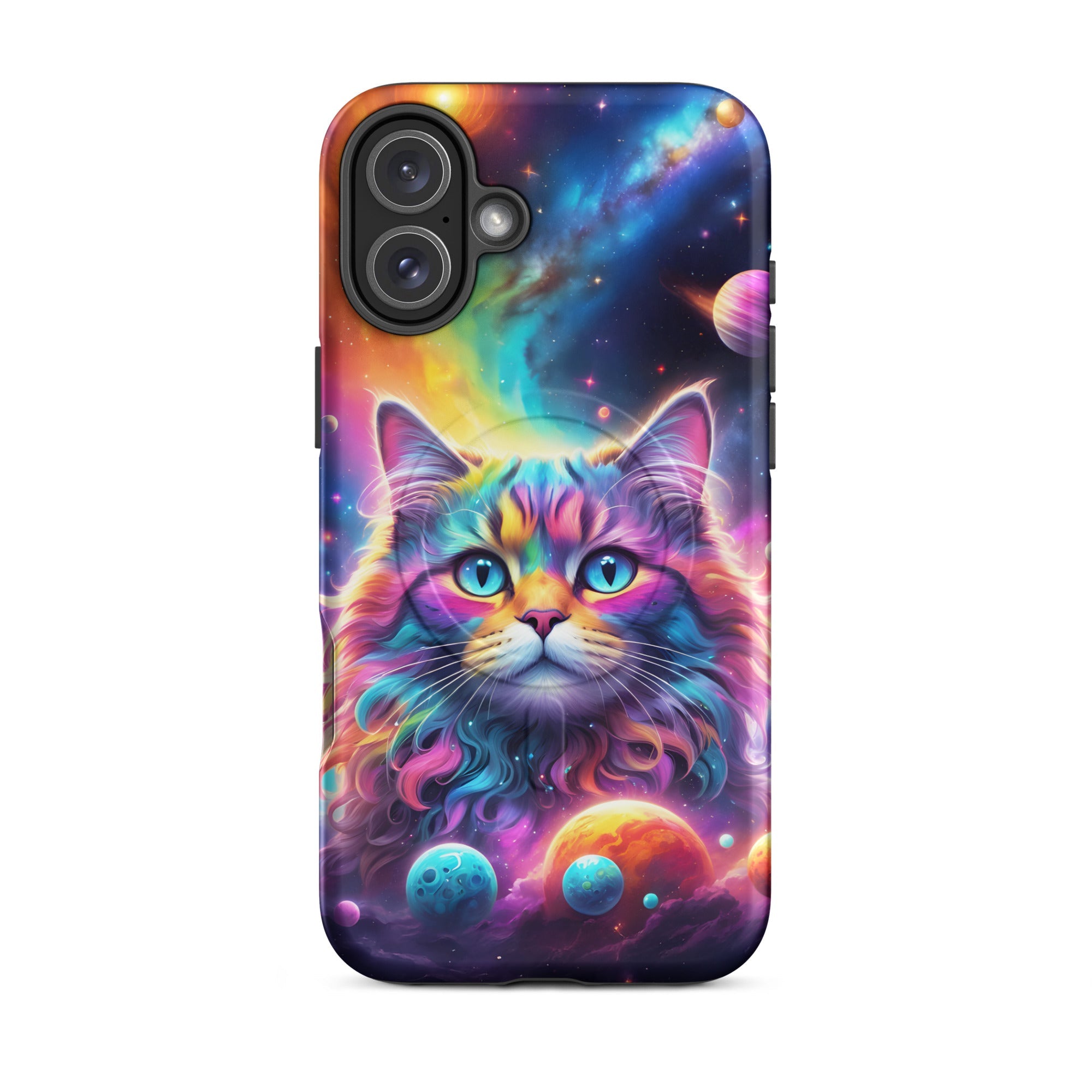 Carcasa resistente MagSafe para iPhone - gato cósmico, galaxia y planetas - CeluMovil