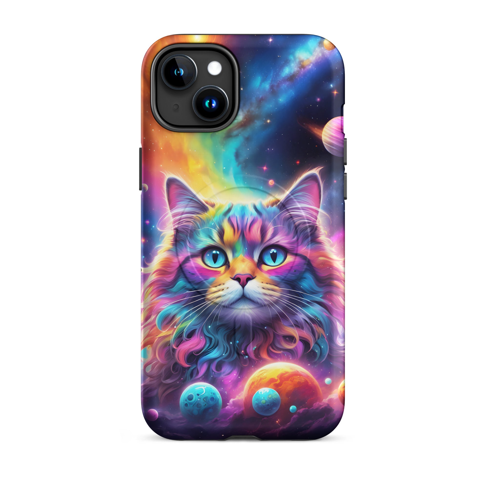 Carcasa resistente MagSafe para iPhone - gato cósmico, galaxia y planetas - CeluMovil