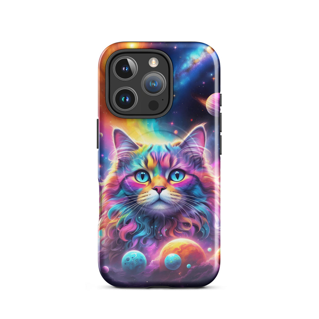 Carcasa resistente MagSafe para iPhone - gato cósmico, galaxia y planetas - CeluMovil