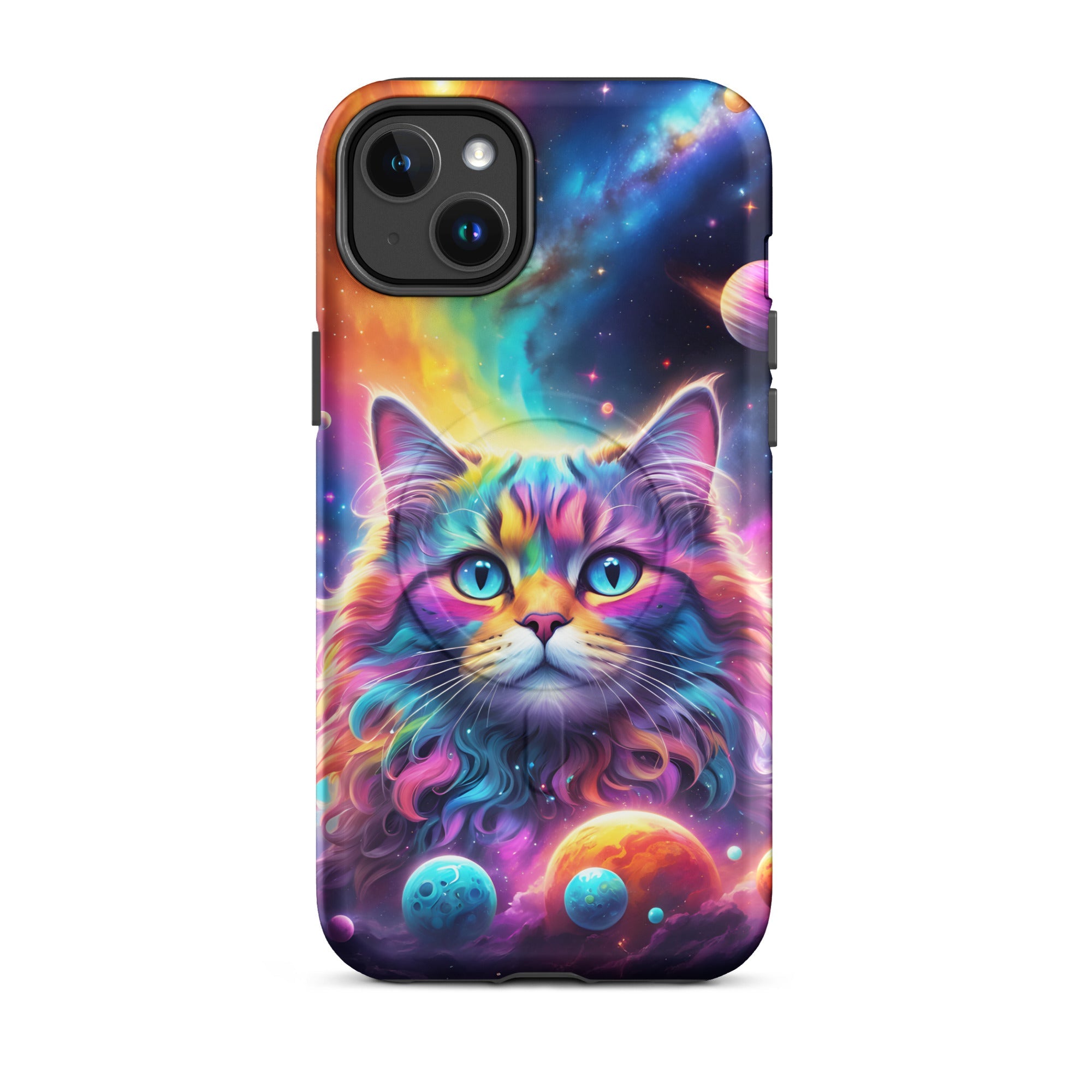 Carcasa resistente MagSafe para iPhone - gato cósmico, galaxia y planetas - CeluMovil