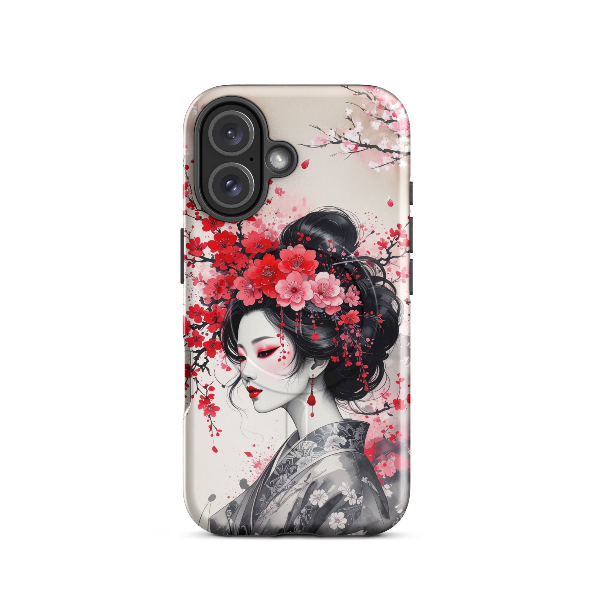 Carcasa resistente MagSafe para iPhone – Geisha con diseño de tinta floral - CeluMovil