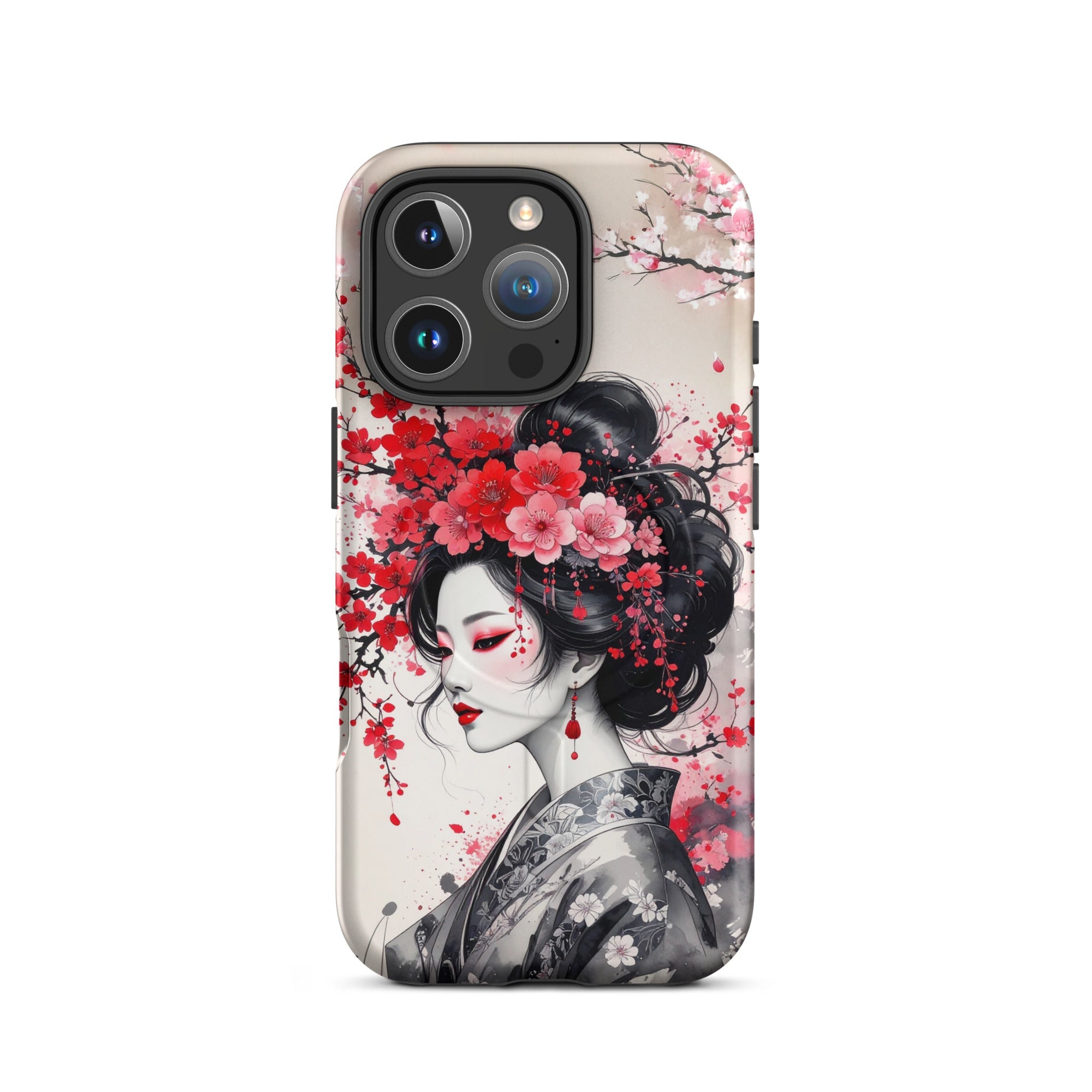 Carcasa resistente MagSafe para iPhone – Geisha con diseño de tinta floral - CeluMovil