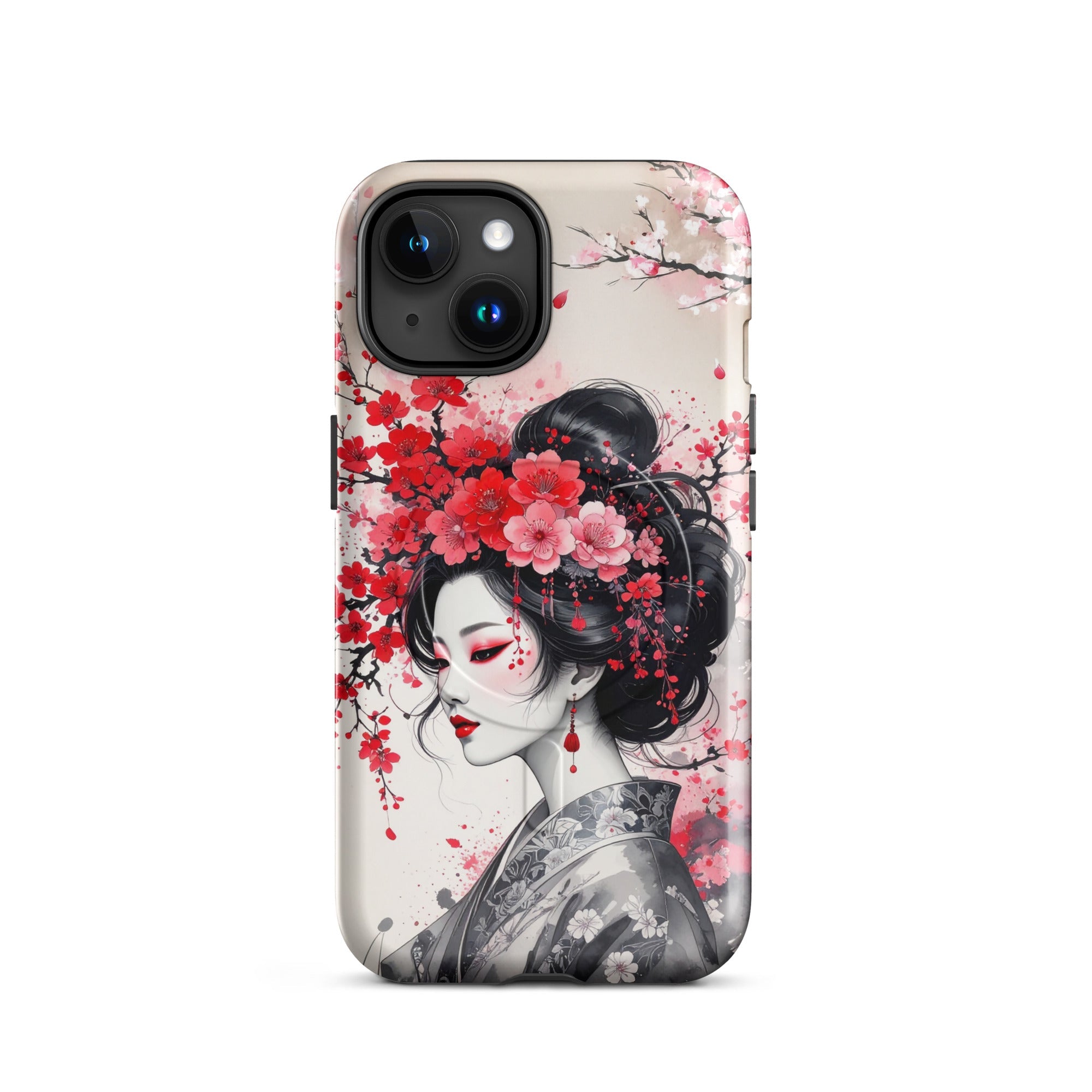 Carcasa resistente MagSafe para iPhone – Geisha con diseño de tinta floral - CeluMovil