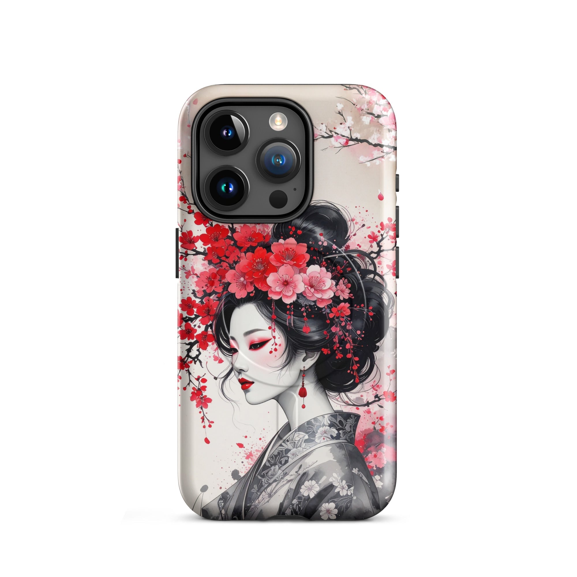 Carcasa resistente MagSafe para iPhone – Geisha con diseño de tinta floral - CeluMovil