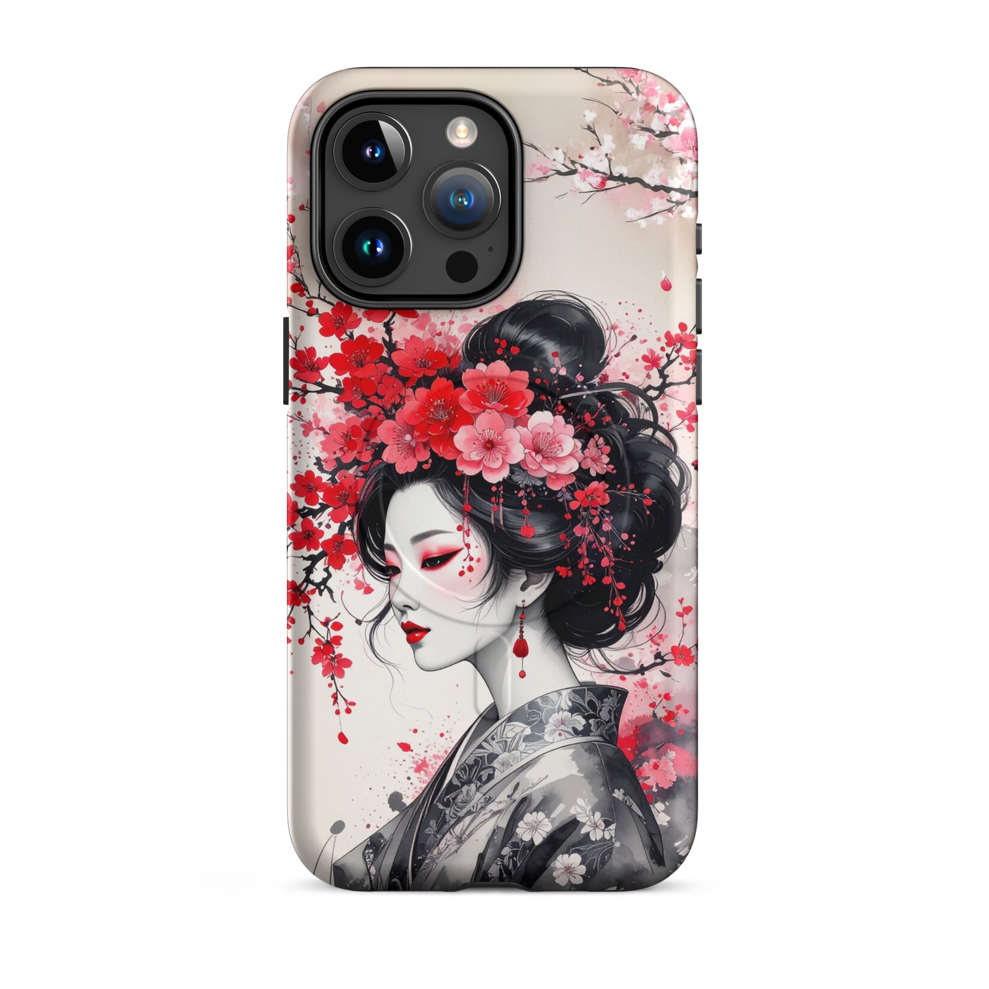Carcasa resistente MagSafe para iPhone – Geisha con diseño de tinta floral - CeluMovil