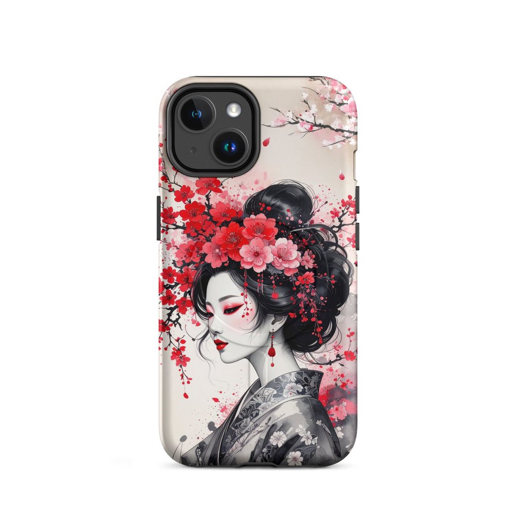 Carcasa resistente MagSafe para iPhone – Geisha con diseño de tinta floral - CeluMovil