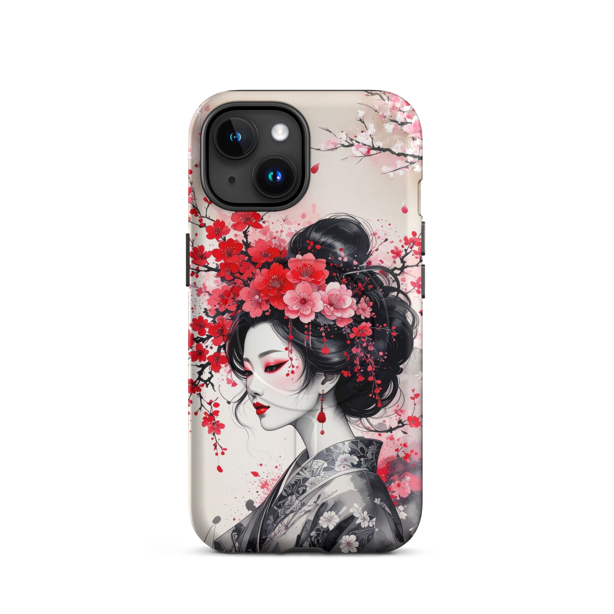 Carcasa resistente MagSafe para iPhone – Geisha con diseño de tinta floral - CeluMovil