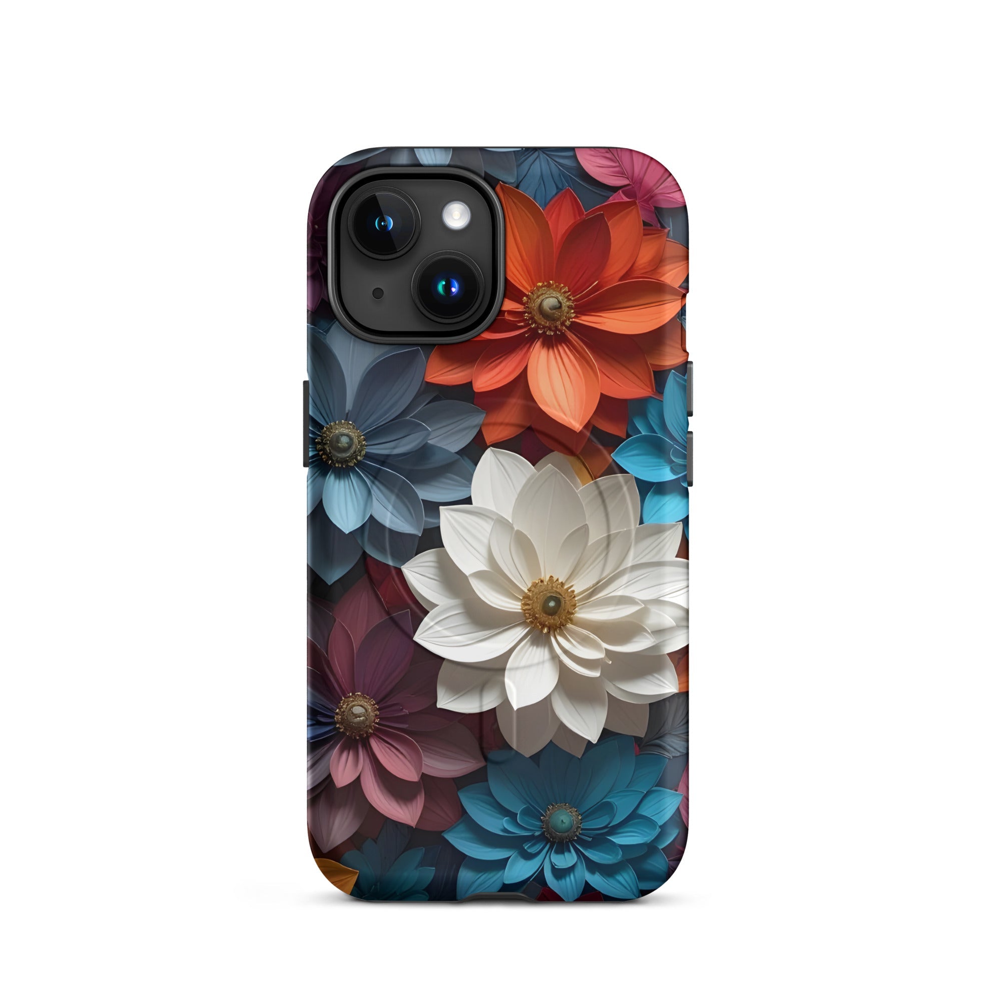 Carcasa resistente MagSafe para iPhone – Midnight Paper Blooms con diseño floral 3D - CeluMovil