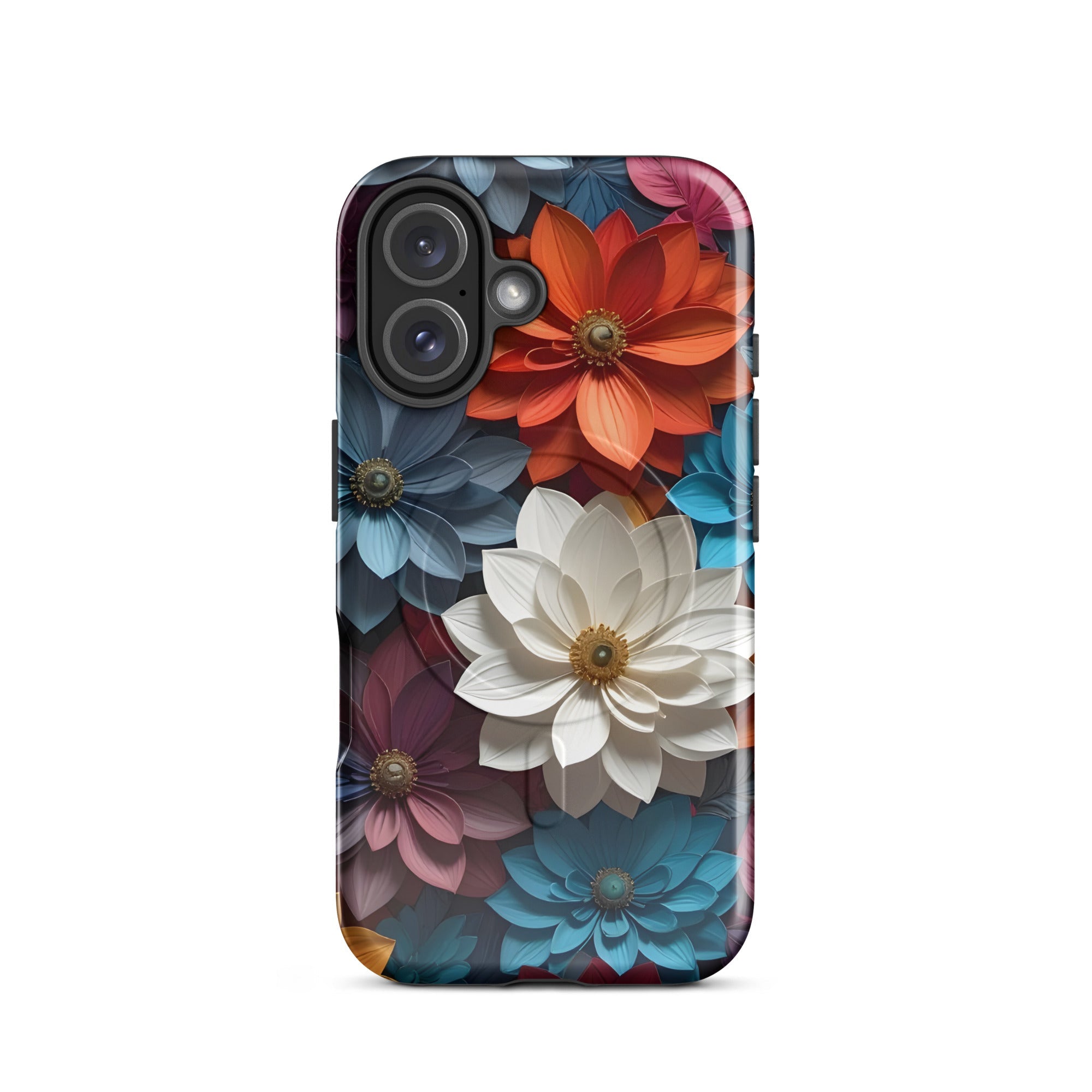 Carcasa resistente MagSafe para iPhone – Midnight Paper Blooms con diseño floral 3D - CeluMovil