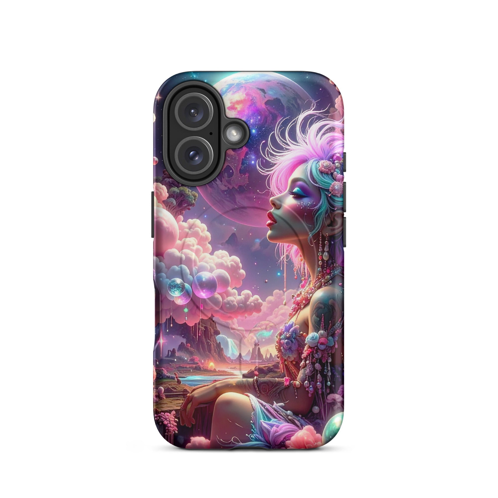Carcasa resistente MagSafe para iPhone – Soñadora iluminado por la luna, fantasía cósmica - CeluMovil