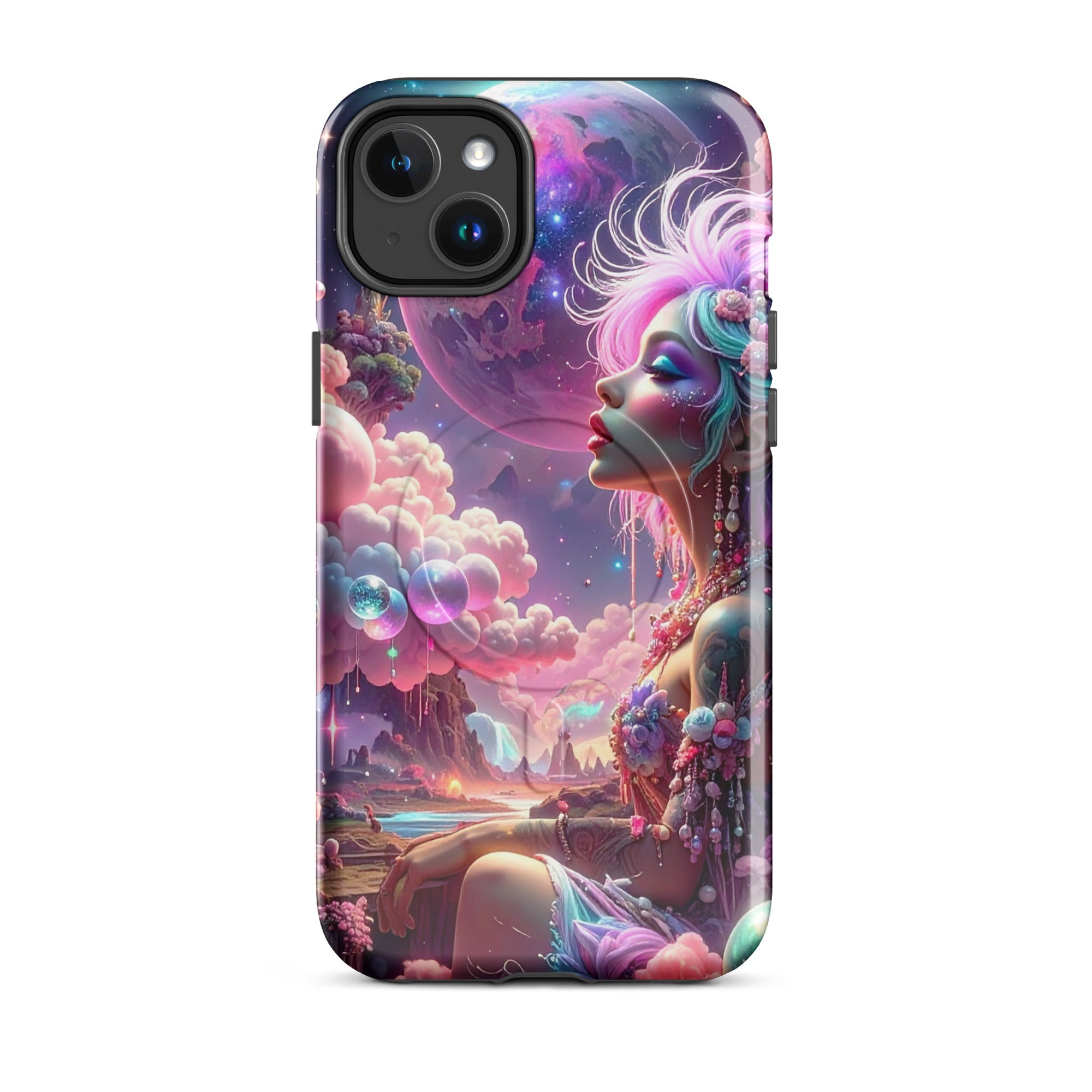 Carcasa resistente MagSafe para iPhone – Soñadora iluminado por la luna, fantasía cósmica - CeluMovil