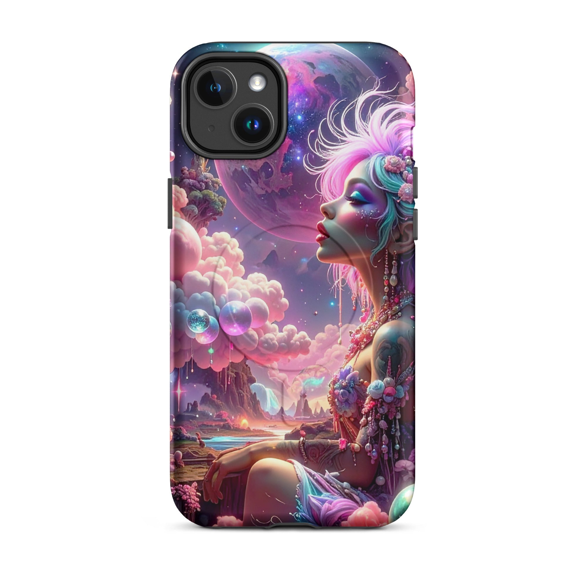 Carcasa resistente MagSafe para iPhone – Soñadora iluminado por la luna, fantasía cósmica - CeluMovil