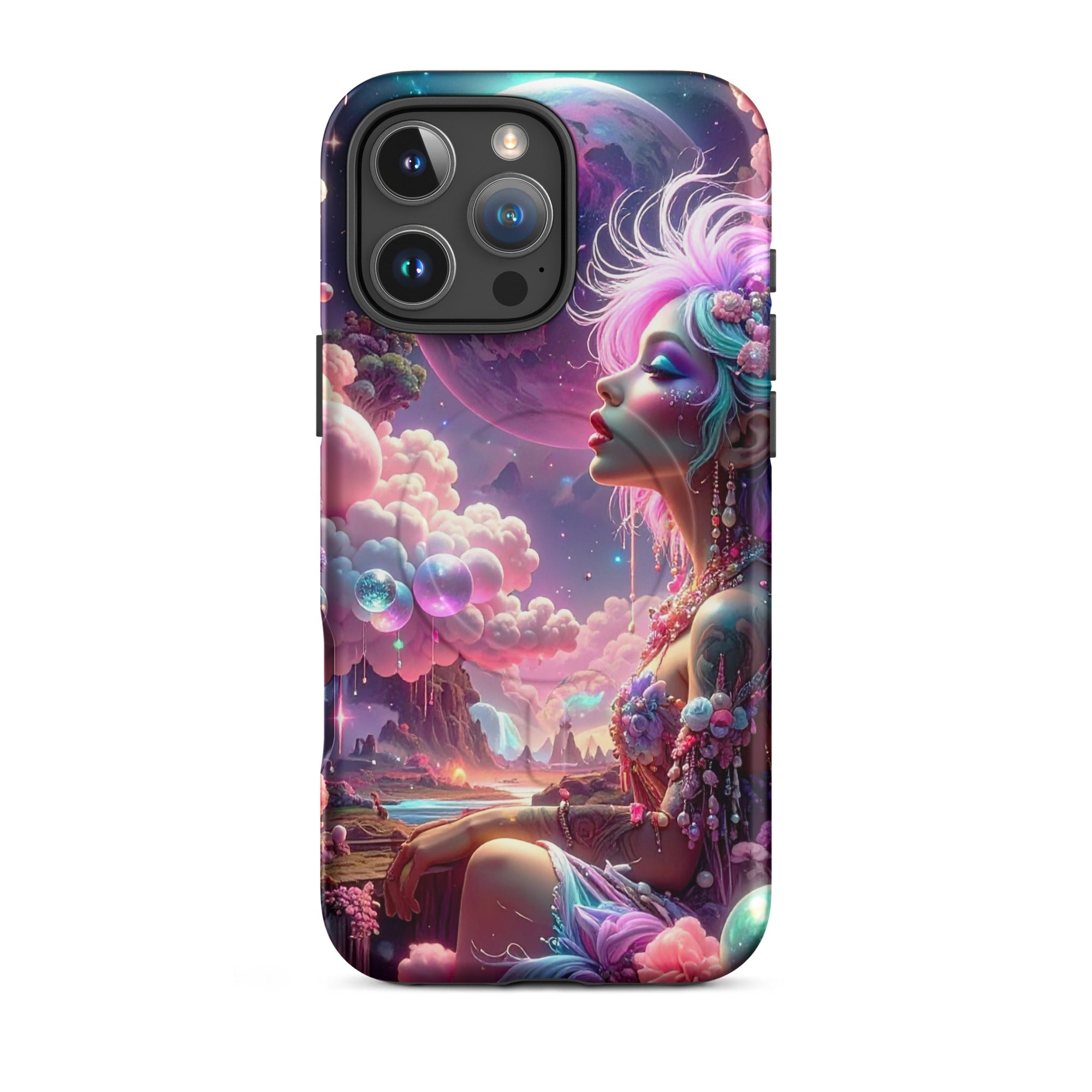 Carcasa resistente MagSafe para iPhone – Soñadora iluminado por la luna, fantasía cósmica - CeluMovil