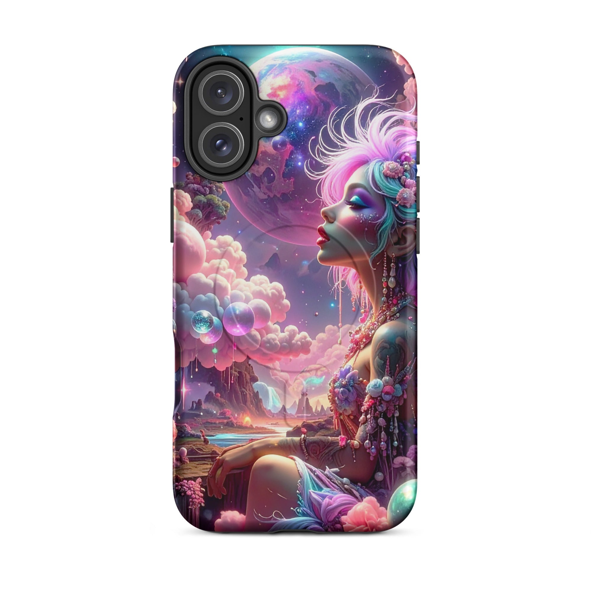 Carcasa resistente MagSafe para iPhone – Soñadora iluminado por la luna, fantasía cósmica - CeluMovil