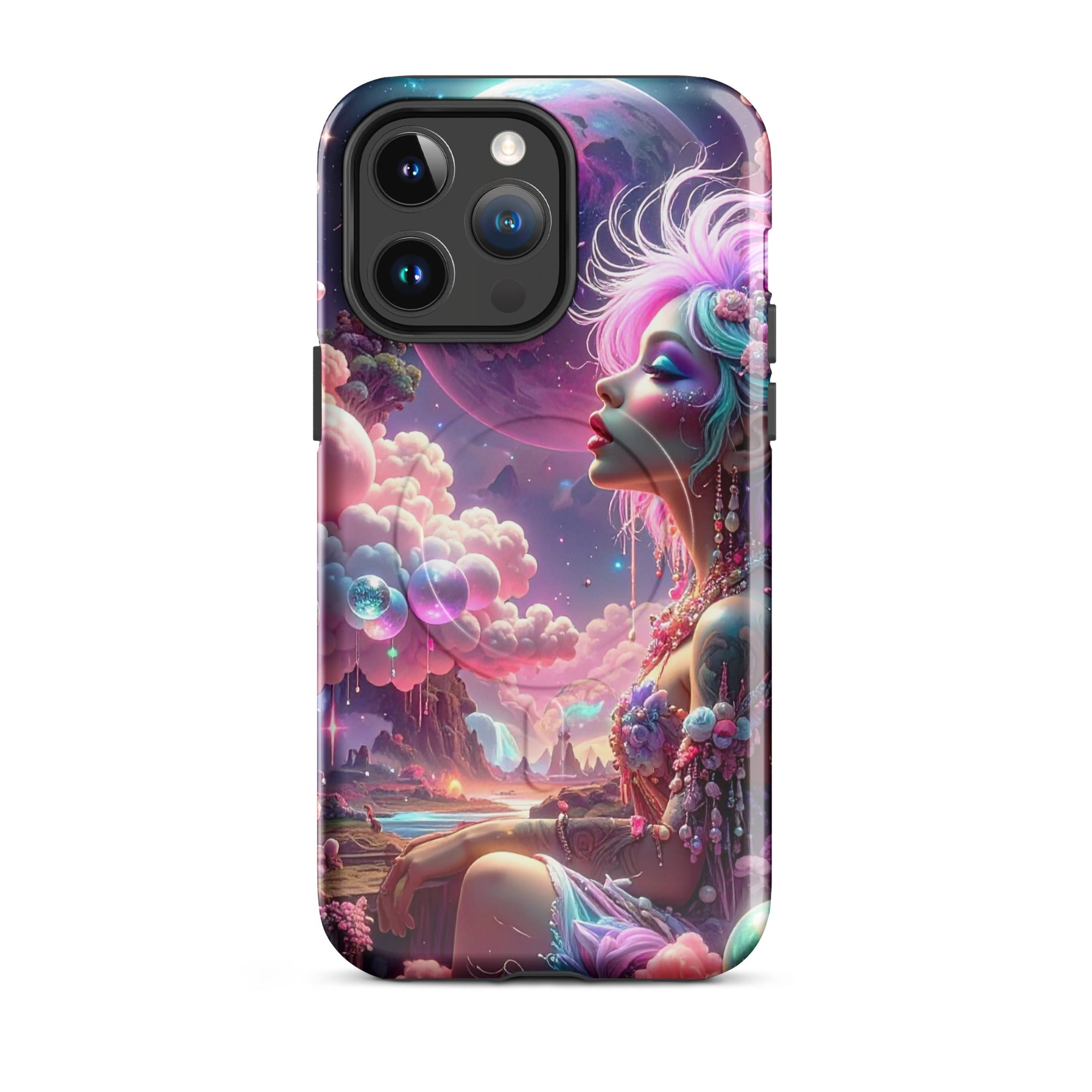 Carcasa resistente MagSafe para iPhone – Soñadora iluminado por la luna, fantasía cósmica - CeluMovil