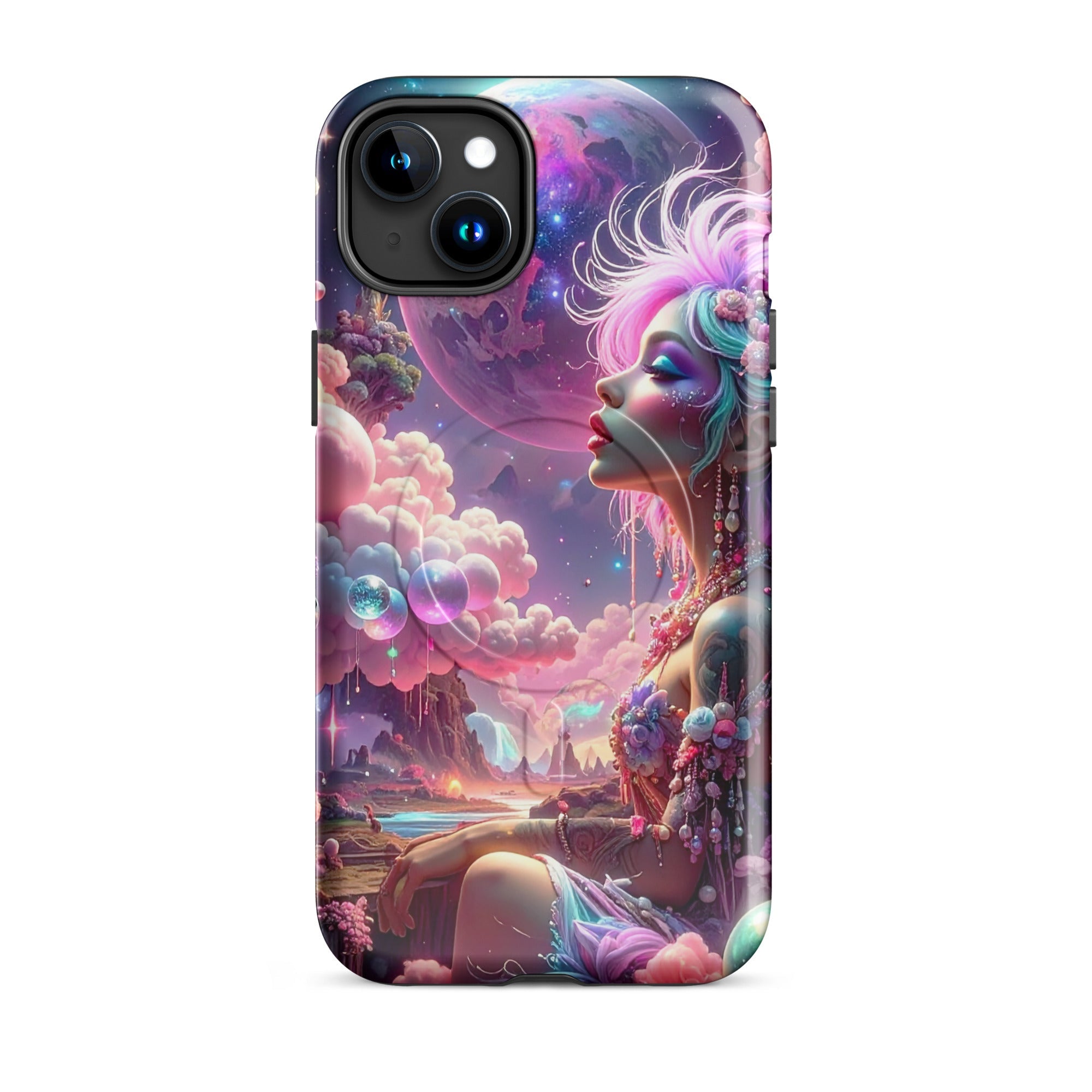 Carcasa resistente MagSafe para iPhone – Soñadora iluminado por la luna, fantasía cósmica - CeluMovil