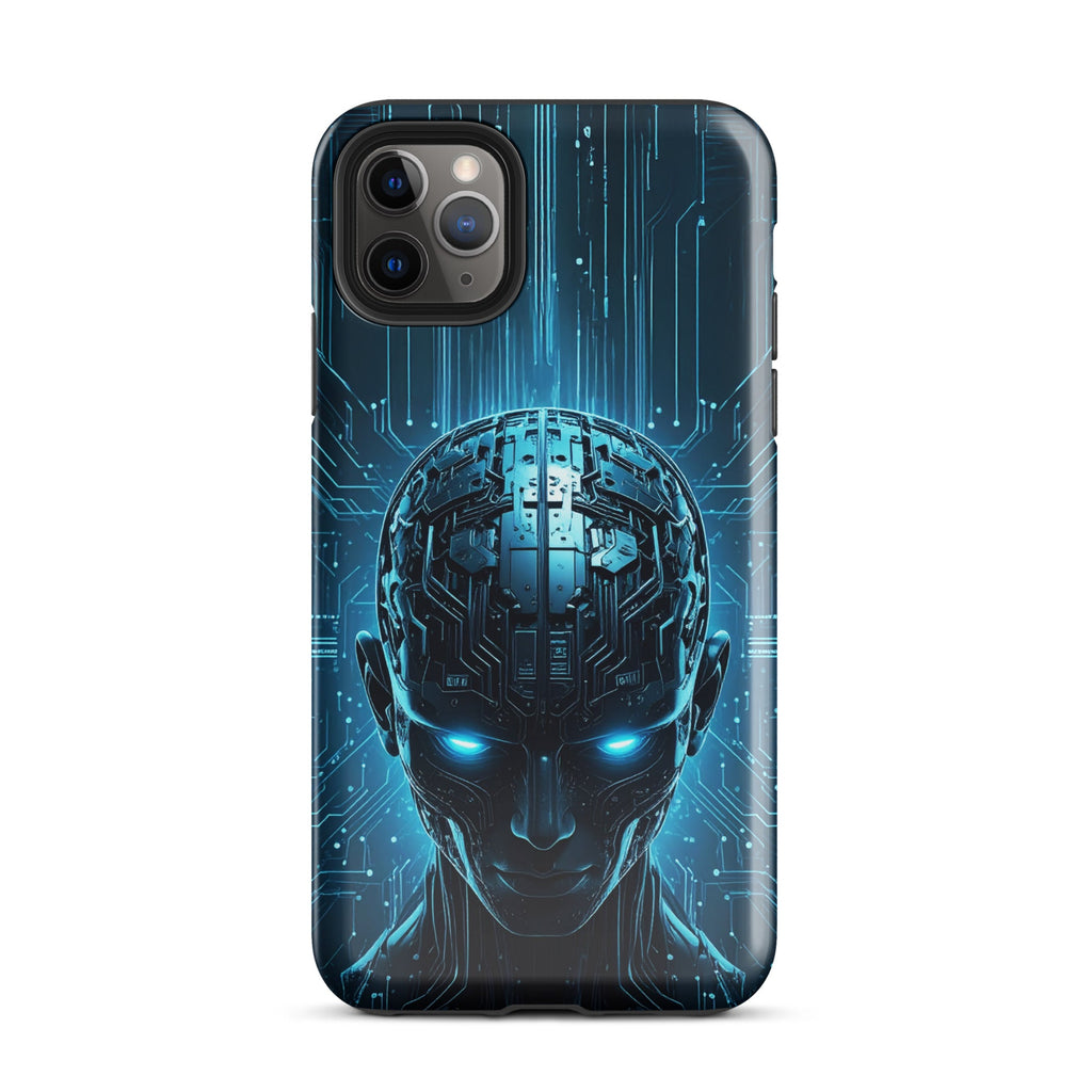 Carcasa resistente para iPhone – Centinela cuántico con diseño azul cibernético - CeluMovil