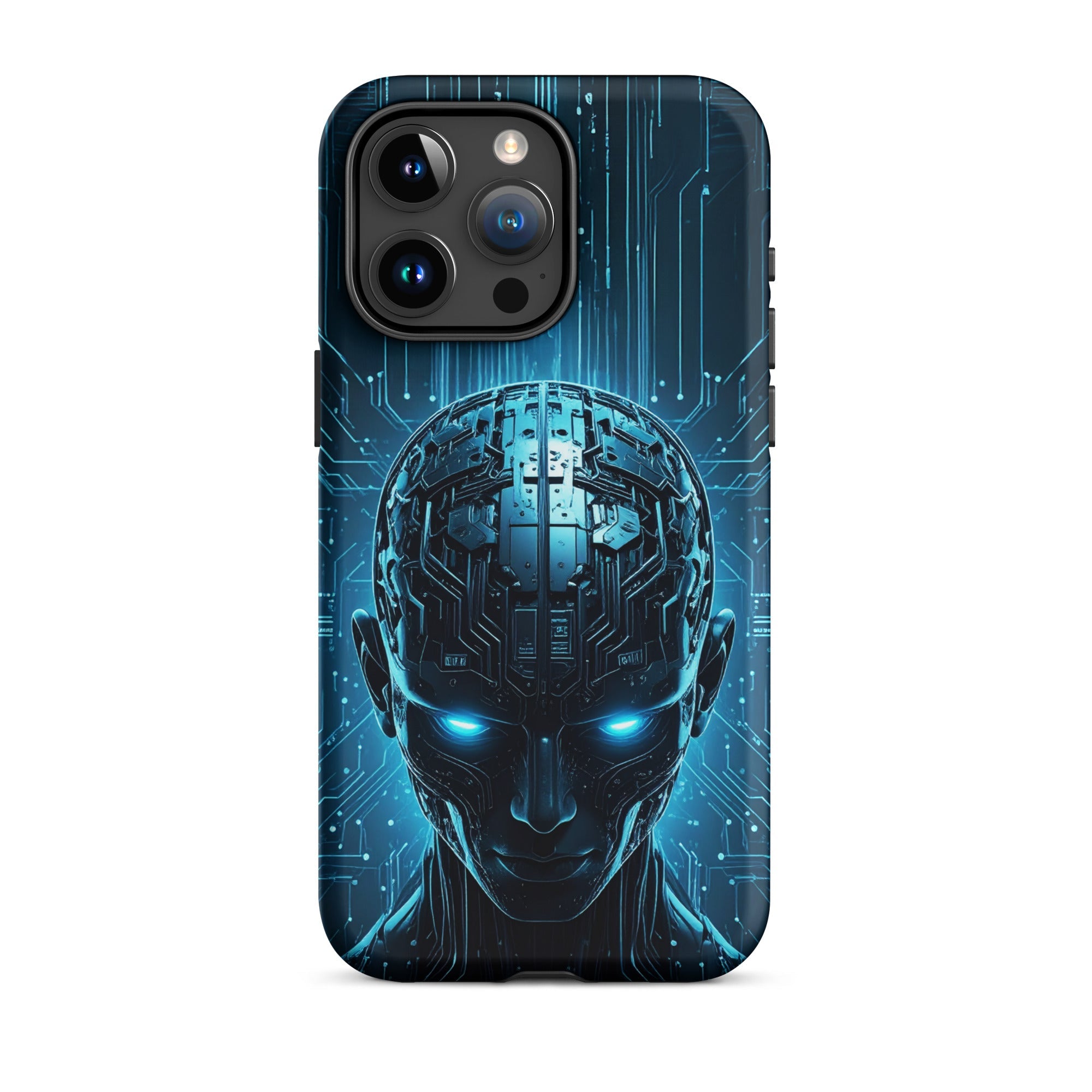 Carcasa resistente para iPhone – Centinela cuántico con diseño azul cibernético - CeluMovil