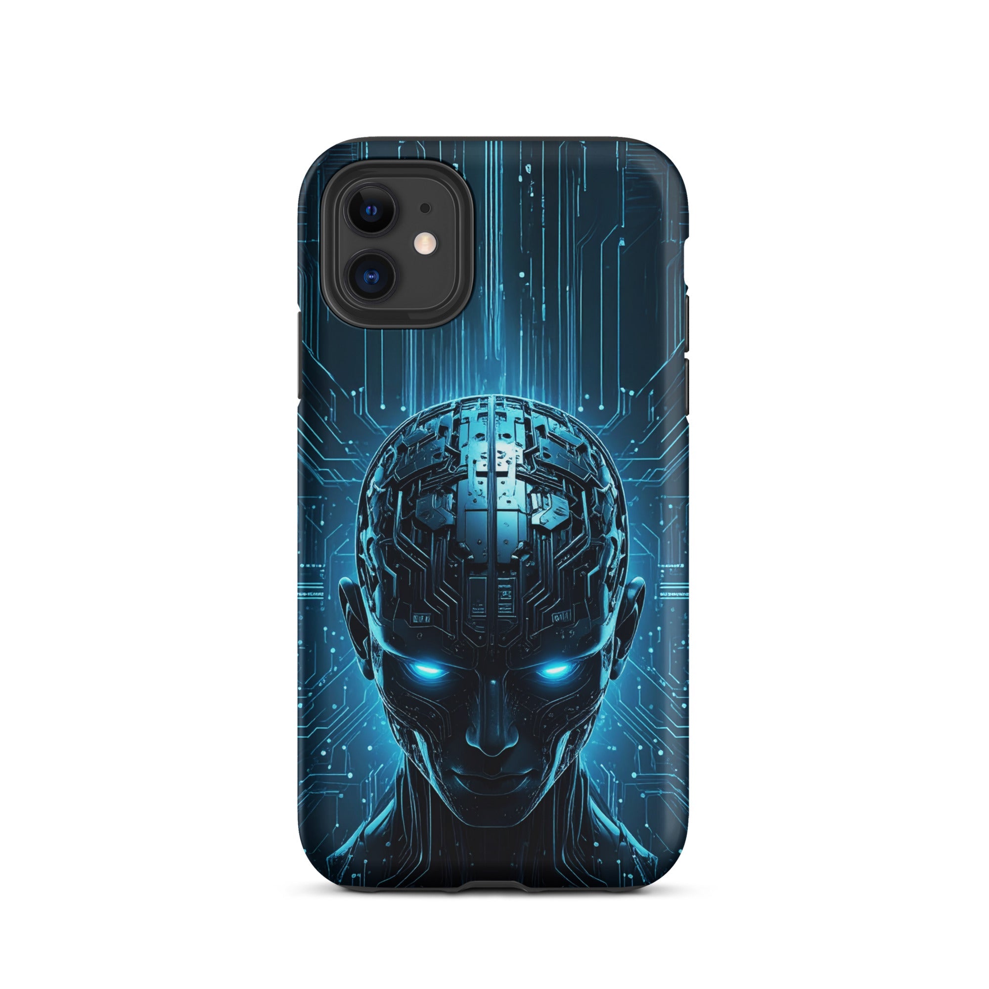 Carcasa resistente para iPhone – Centinela cuántico con diseño azul cibernético - CeluMovil