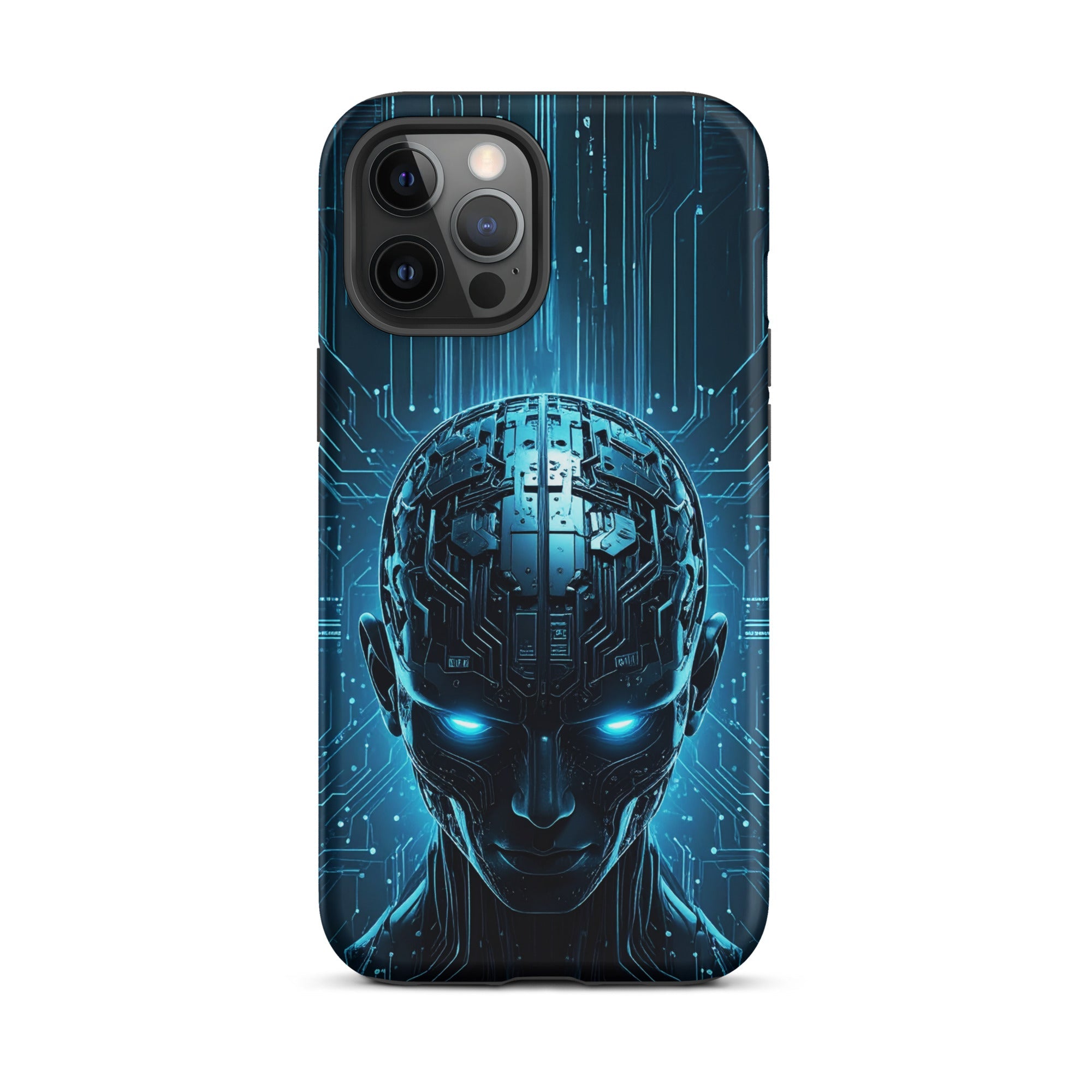 Carcasa resistente para iPhone – Centinela cuántico con diseño azul cibernético - CeluMovil