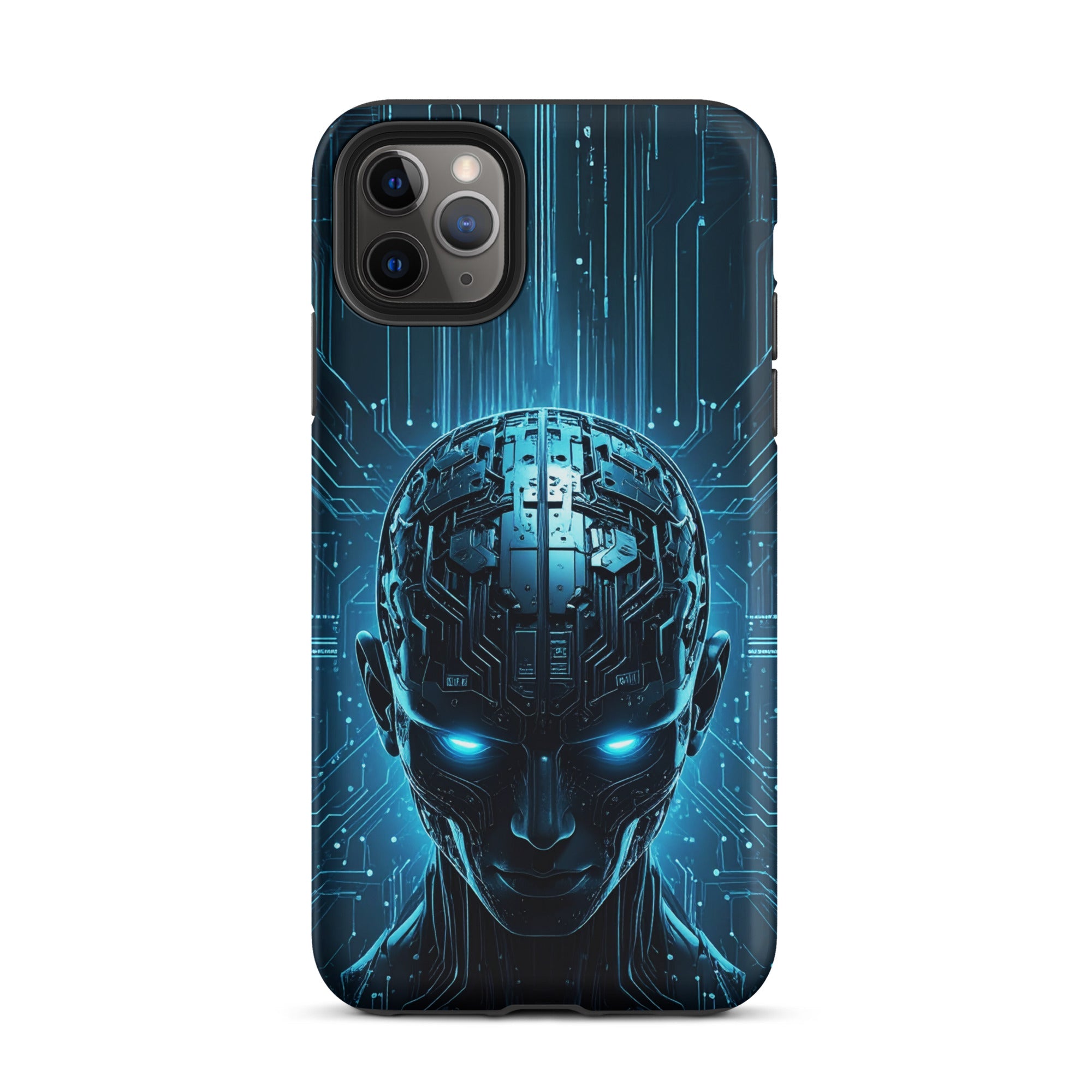 Carcasa resistente para iPhone – Centinela cuántico con diseño azul cibernético - CeluMovil