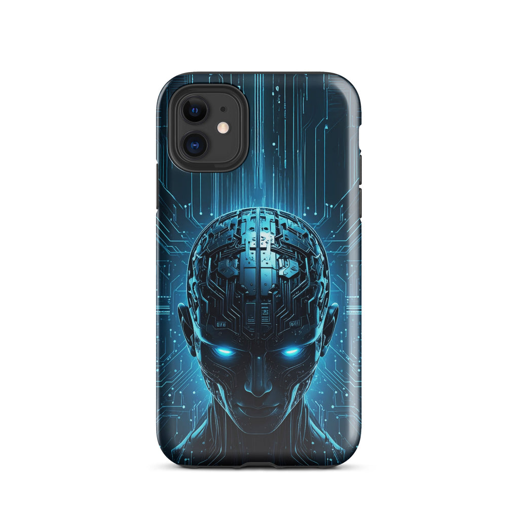 Carcasa resistente para iPhone – Centinela cuántico con diseño azul cibernético - CeluMovil