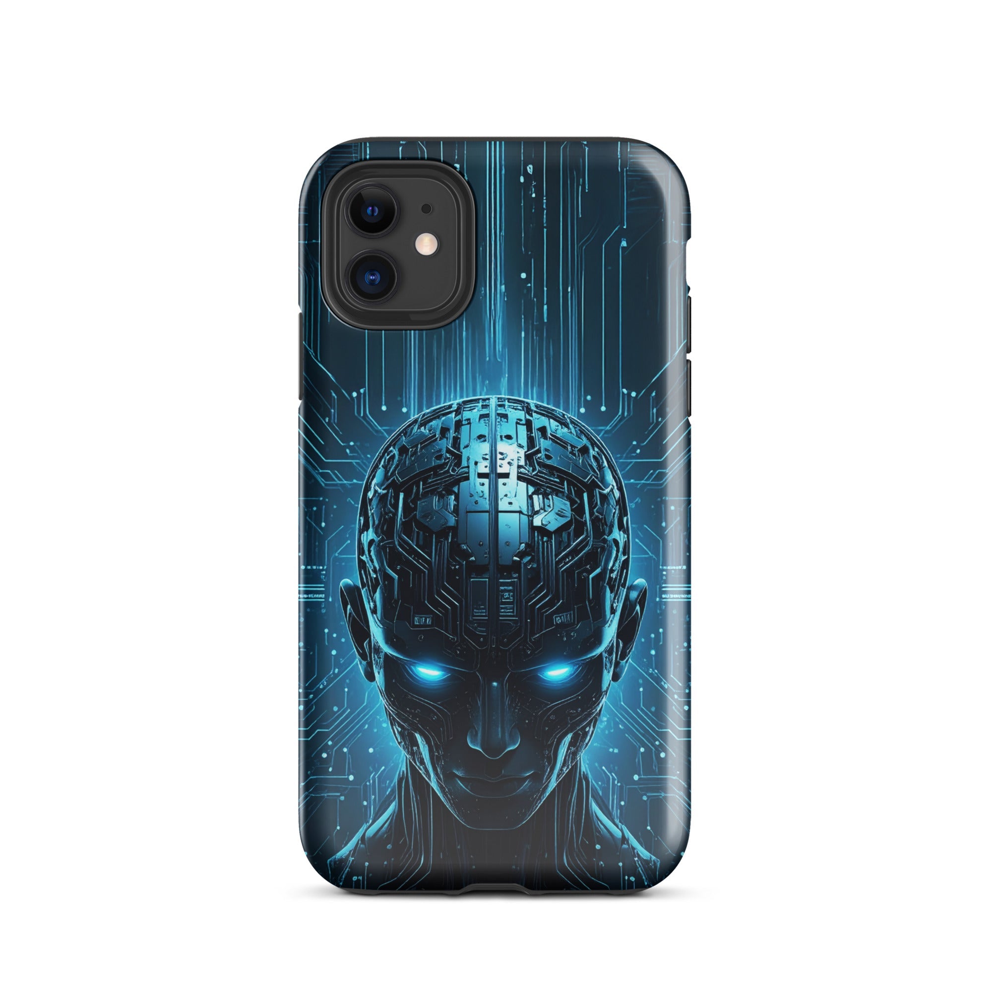 Carcasa resistente para iPhone – Centinela cuántico con diseño azul cibernético - CeluMovil