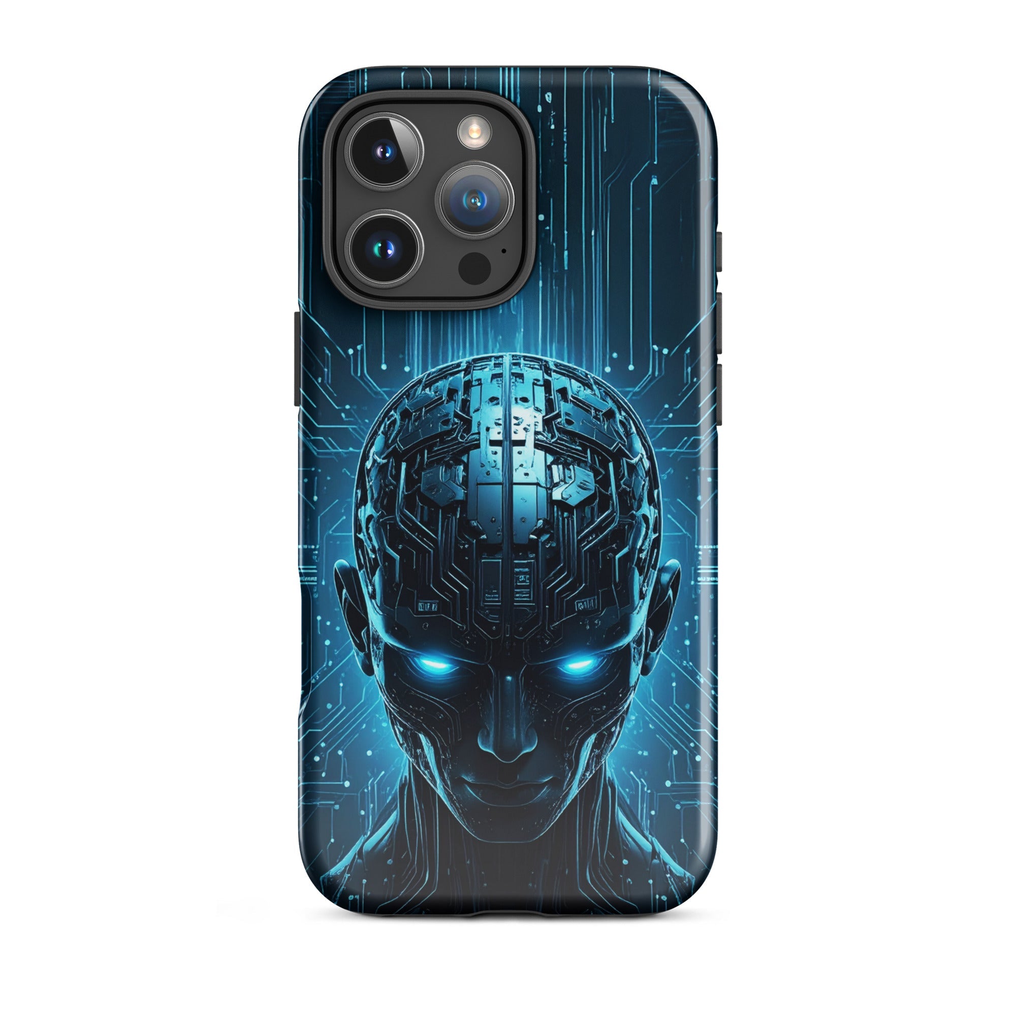 Carcasa resistente para iPhone – Centinela cuántico con diseño azul cibernético - CeluMovil