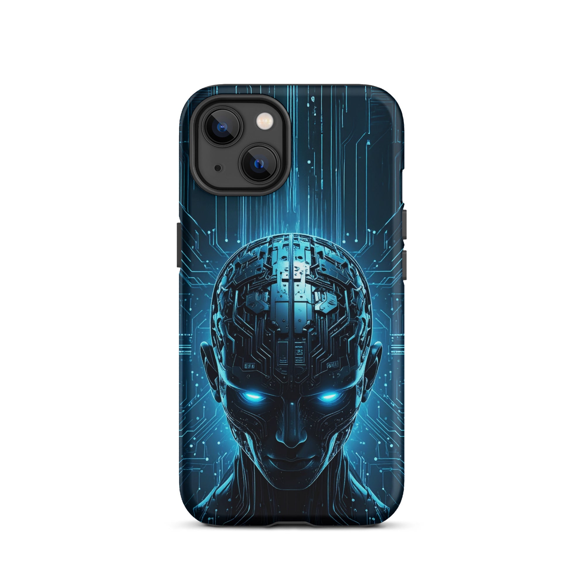 Carcasa resistente para iPhone – Centinela cuántico con diseño azul cibernético - CeluMovil