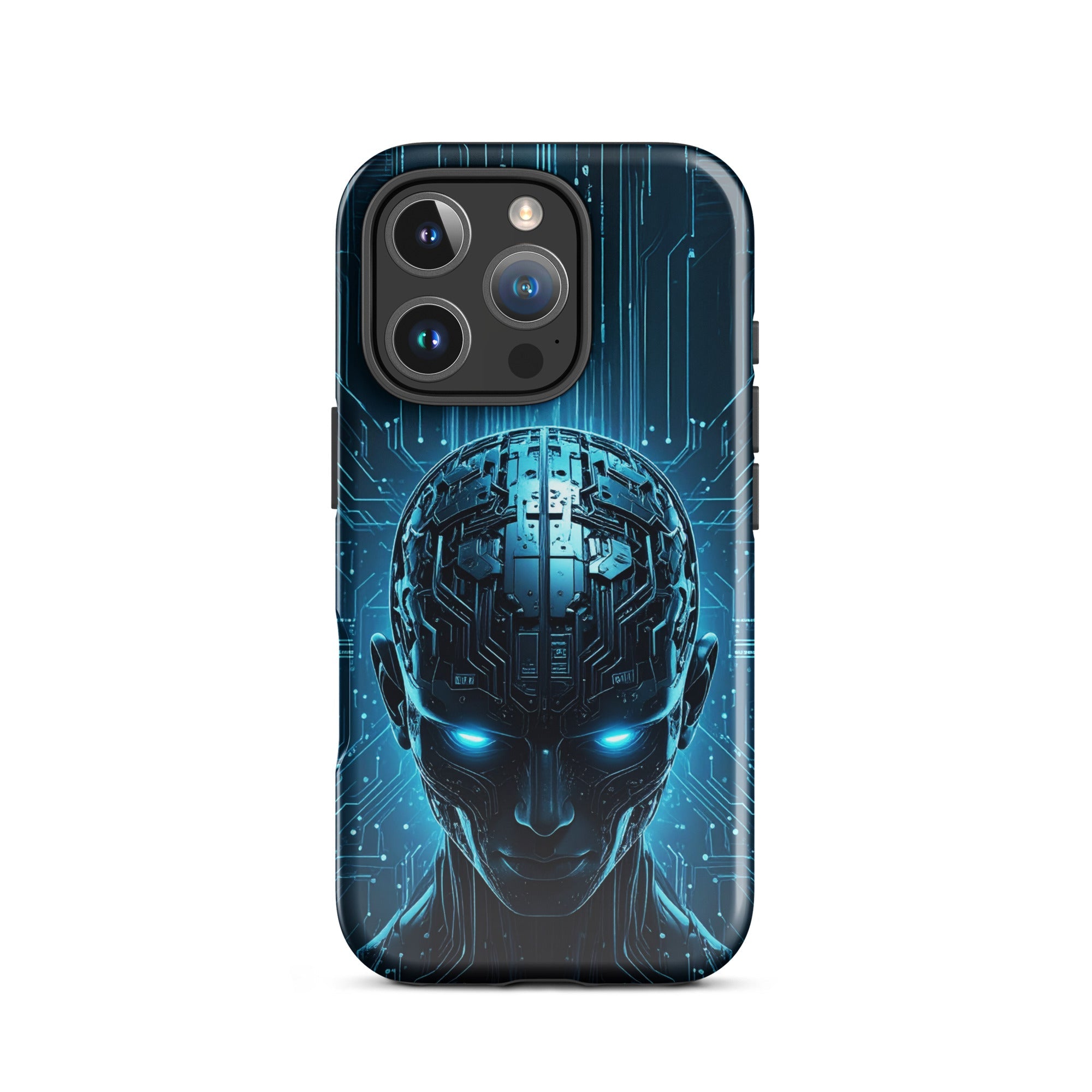 Carcasa resistente para iPhone – Centinela cuántico con diseño azul cibernético - CeluMovil