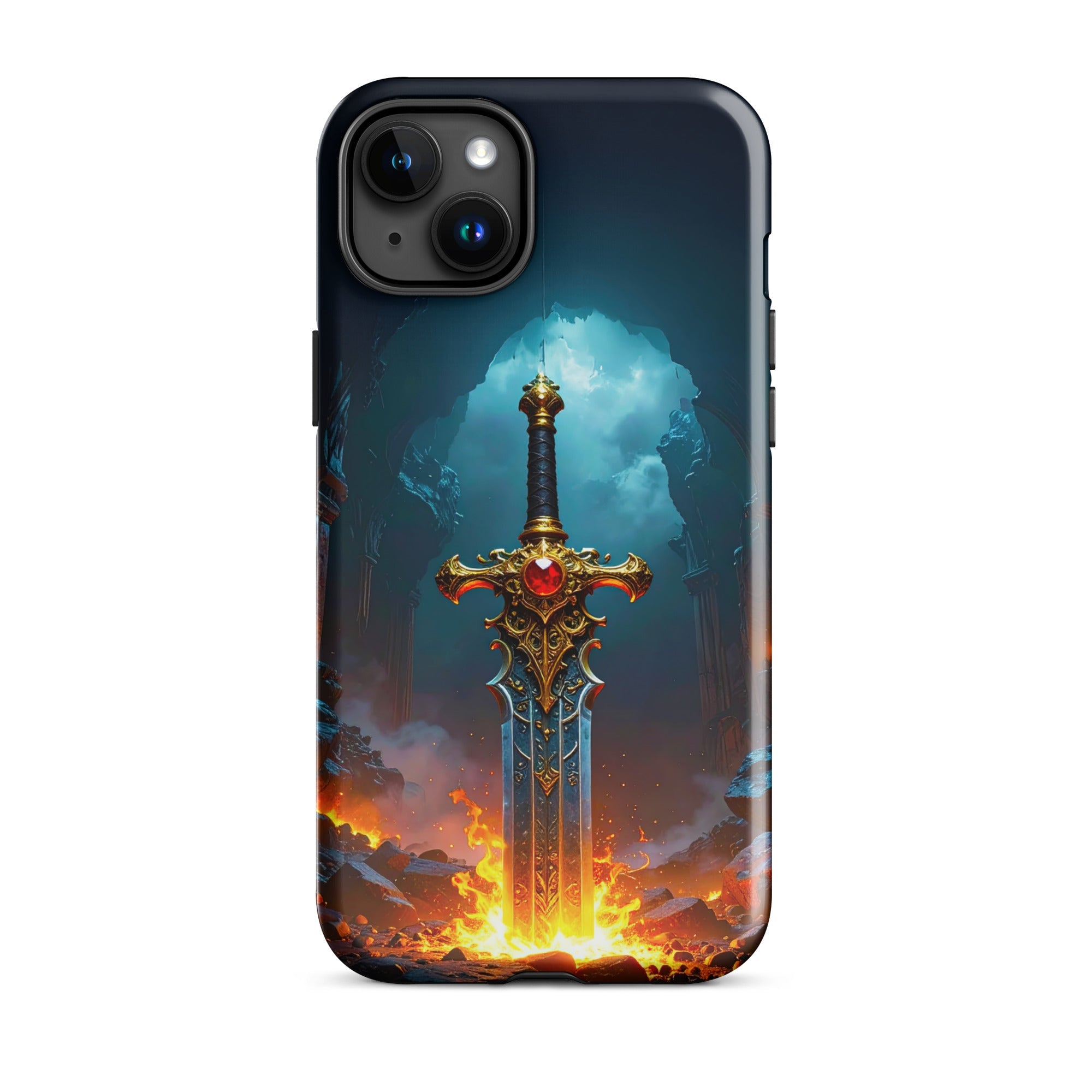 Carcasa Resistente para iPhone - Espada Flamígera Mística - CeluMovil