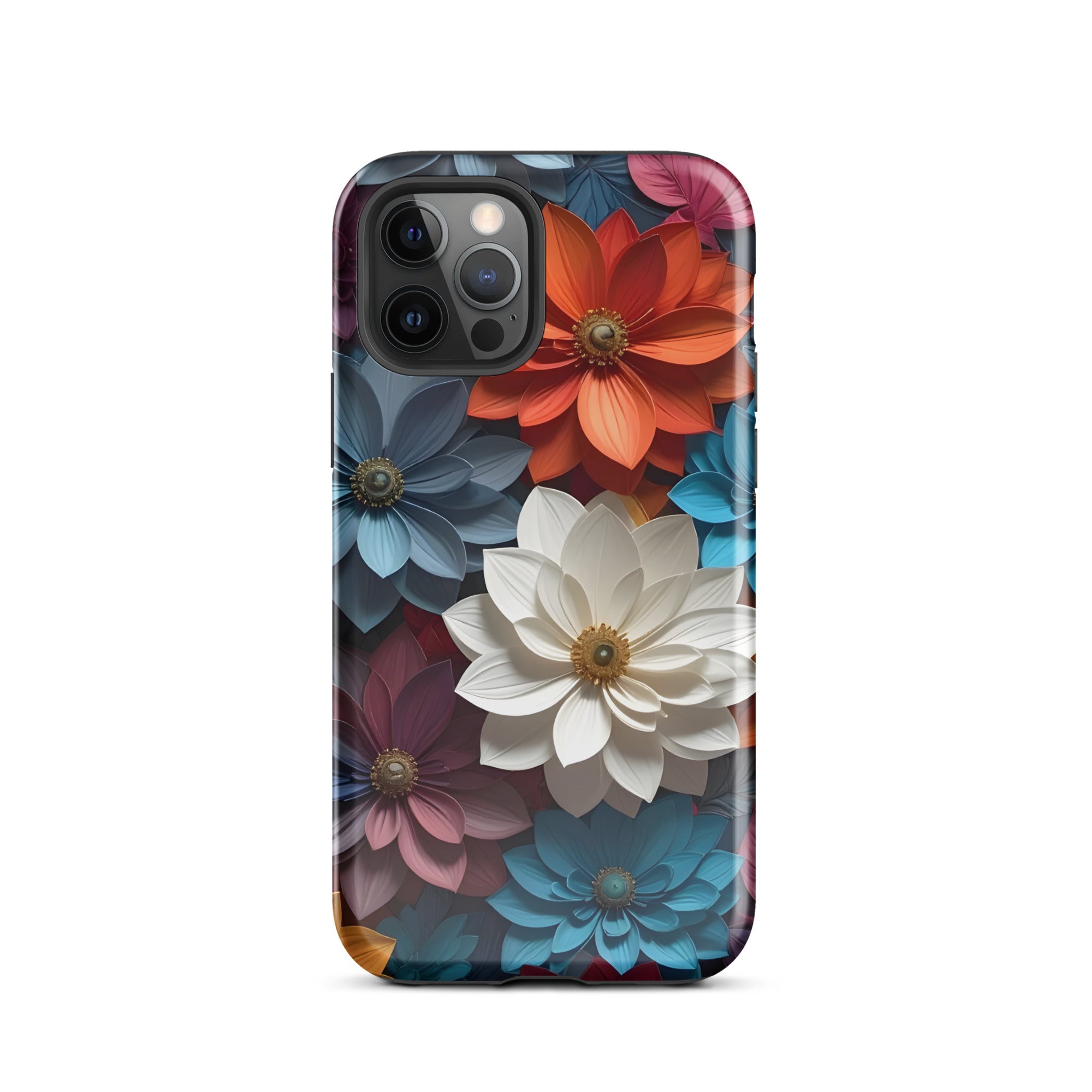 Carcasa resistente para iPhone – Flores de medianoche 3D - CeluMovil