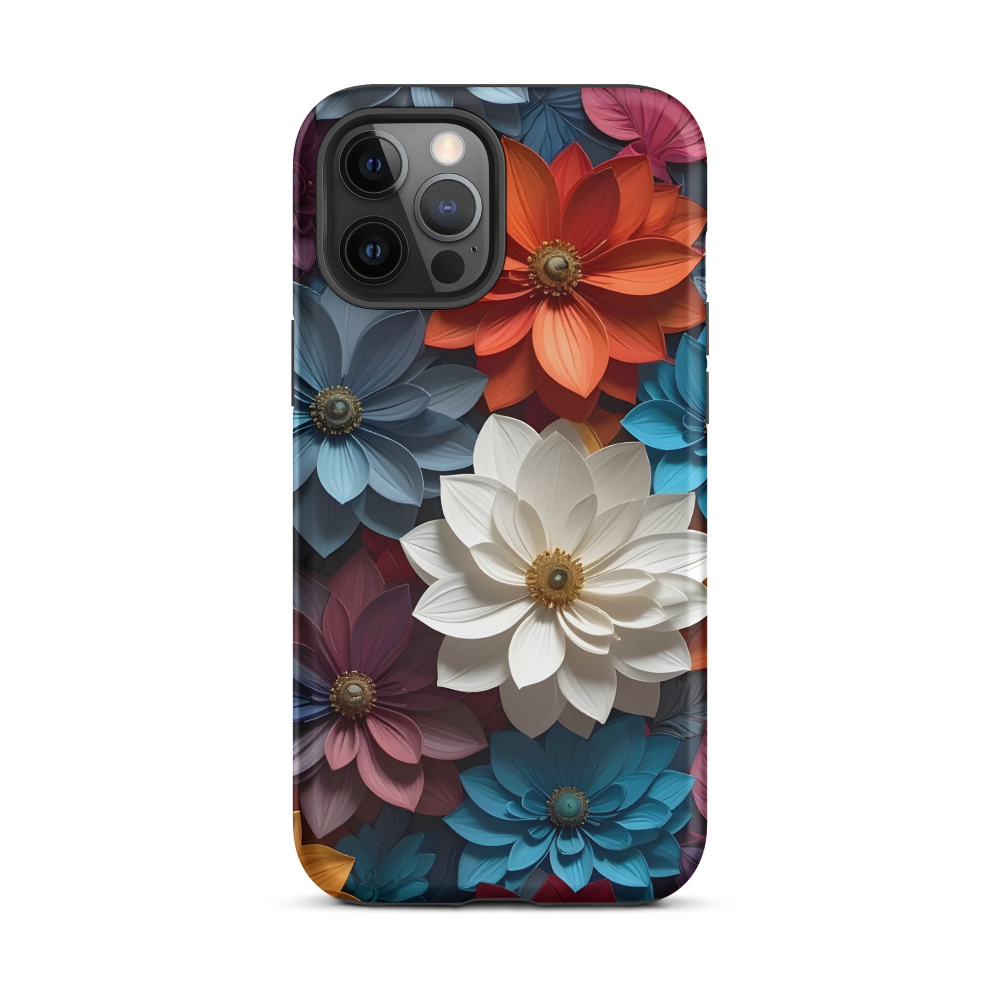 Carcasa resistente para iPhone – Flores de medianoche 3D - CeluMovil