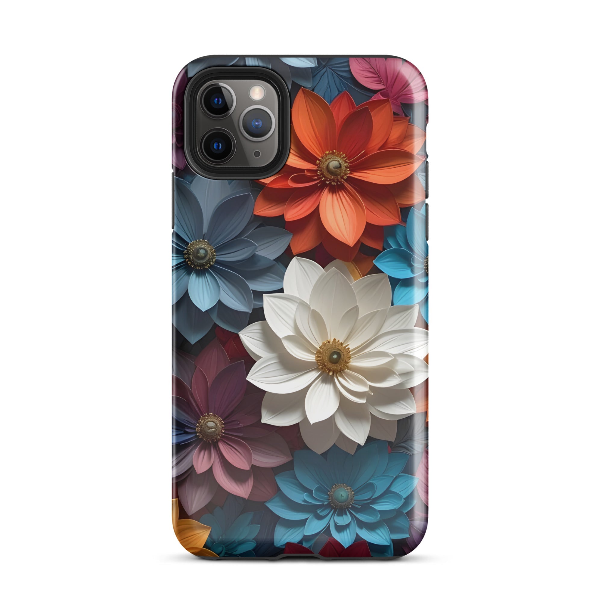 Carcasa resistente para iPhone – Flores de medianoche 3D - CeluMovil