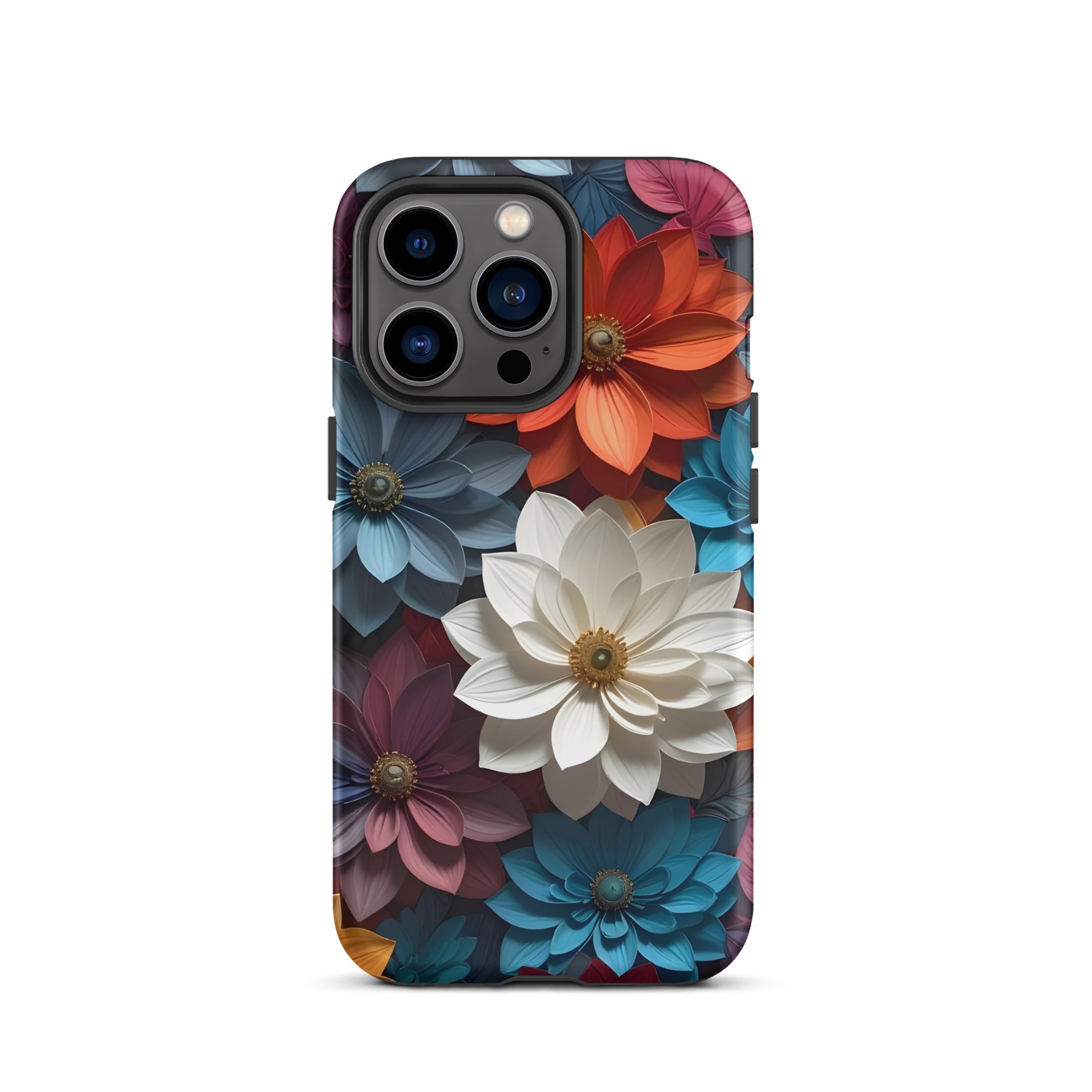 Carcasa resistente para iPhone – Flores de medianoche 3D - CeluMovil