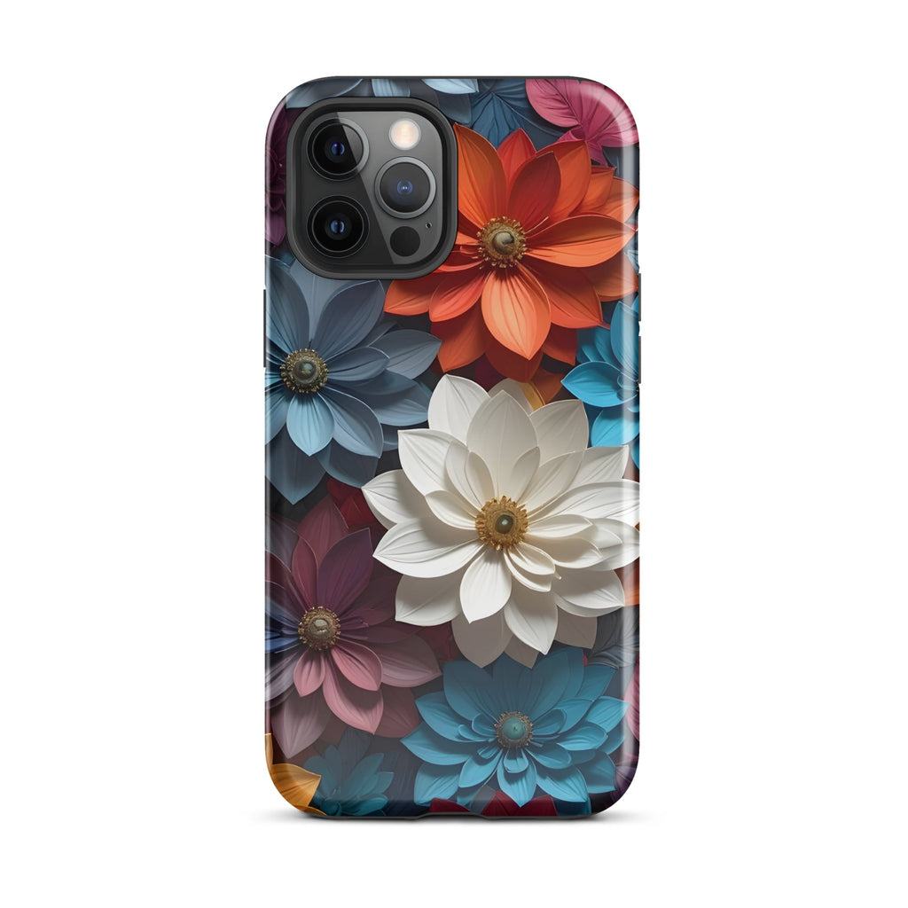 Carcasa resistente para iPhone – Flores de medianoche 3D - CeluMovil