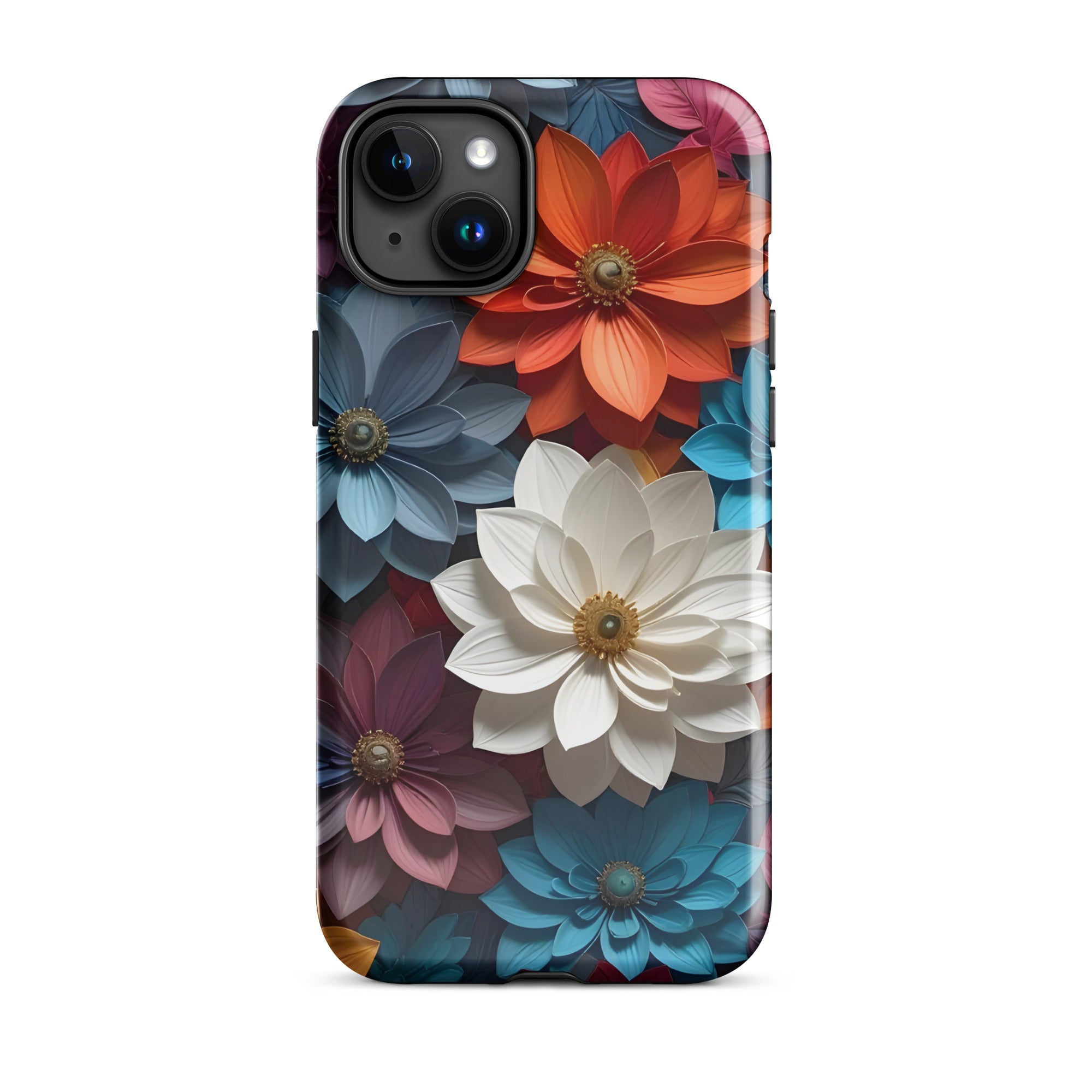 Carcasa resistente para iPhone – Flores de medianoche 3D - CeluMovil
