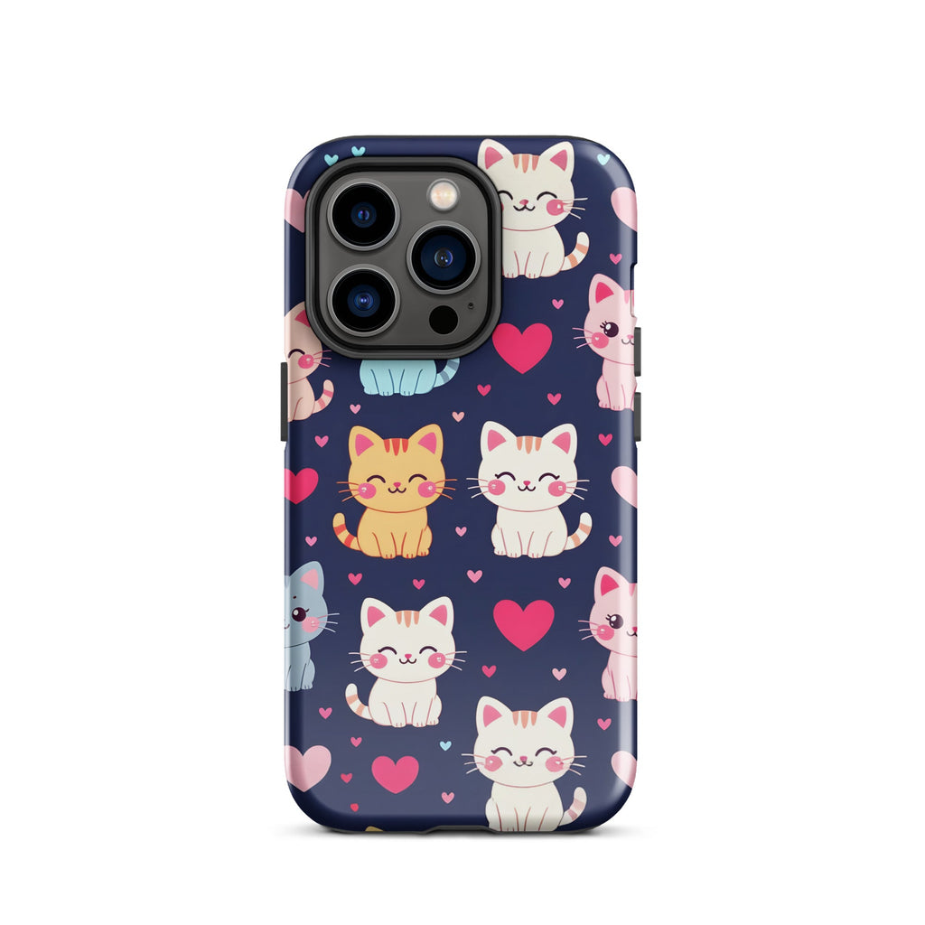 Carcasa resistente para iPhone - gatitos kawaii pastel, adorable gato de dibujos animados - CeluMovil