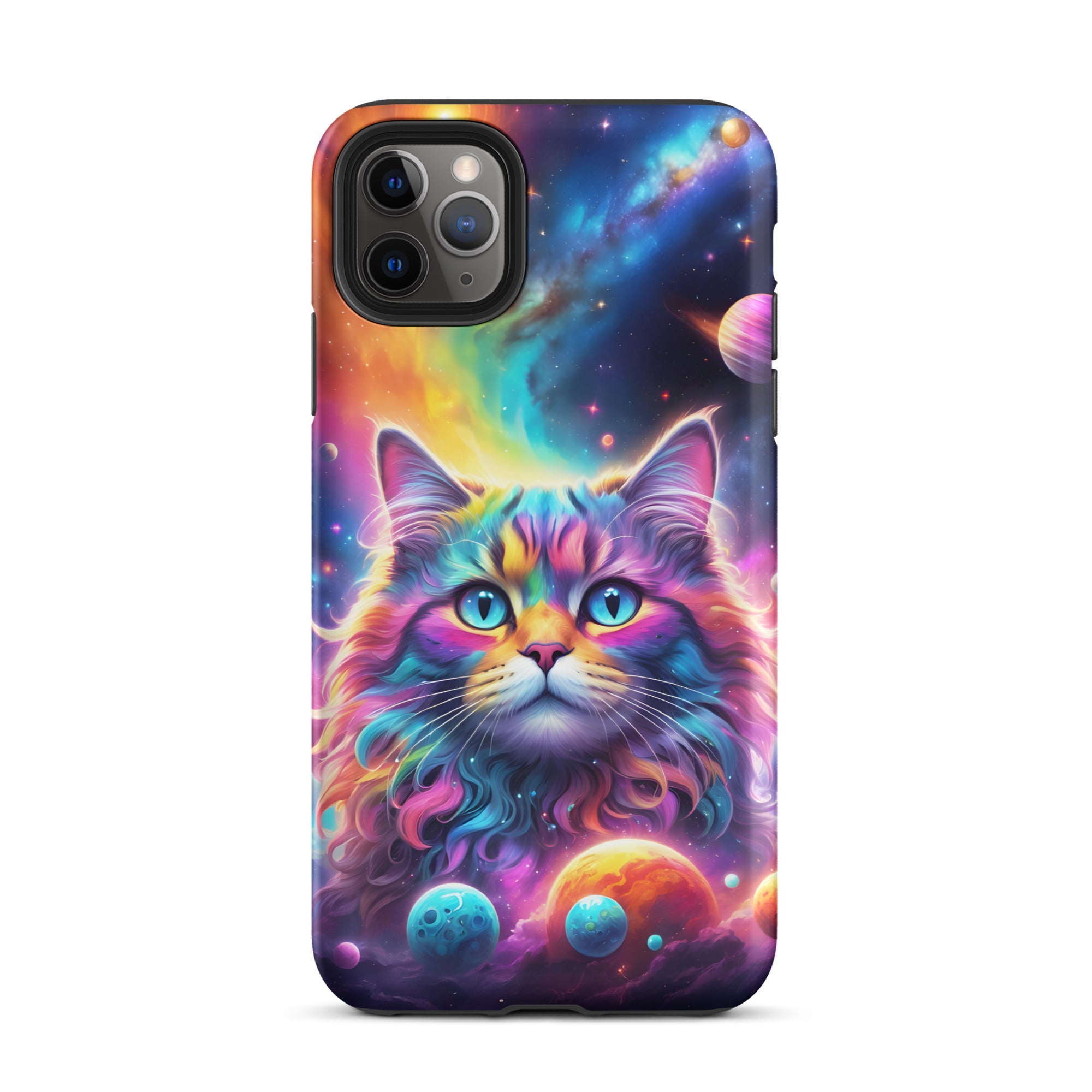 Carcasa resistente para iPhone - gato cósmico, galaxia y planetas - CeluMovil