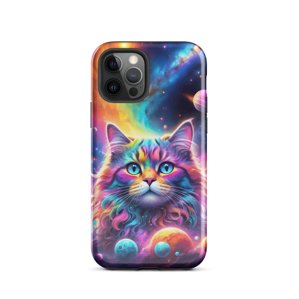 Carcasa resistente para iPhone - gato cósmico, galaxia y planetas - CeluMovil