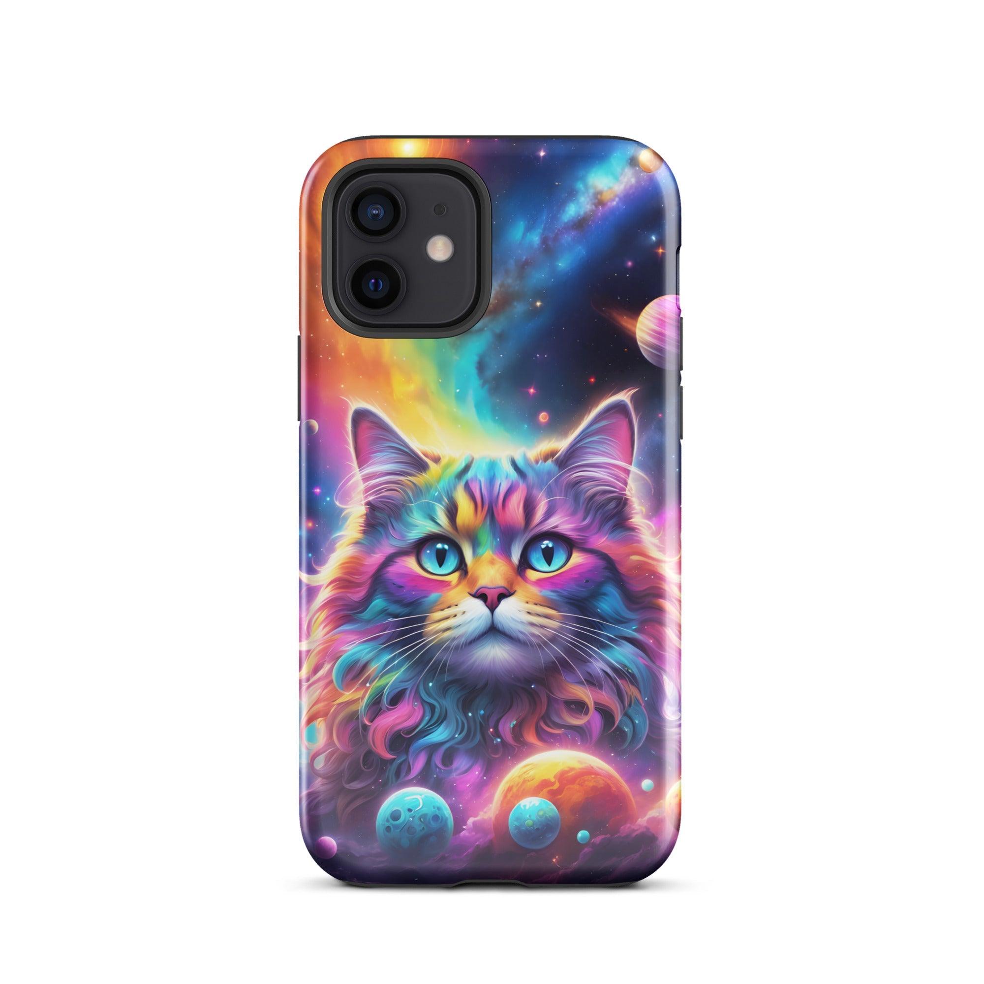 Carcasa resistente para iPhone - gato cósmico, galaxia y planetas - CeluMovil